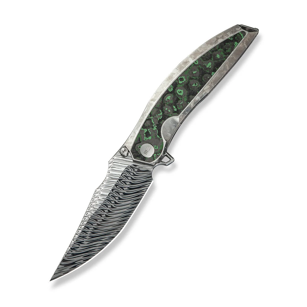 WEKNIFE Quinseris Flipper & Thumb Stud Knife Titanium & FatCarbon Fiber Handle (3.96" Damasteel Blade) WE23093-DS1 - Image 3