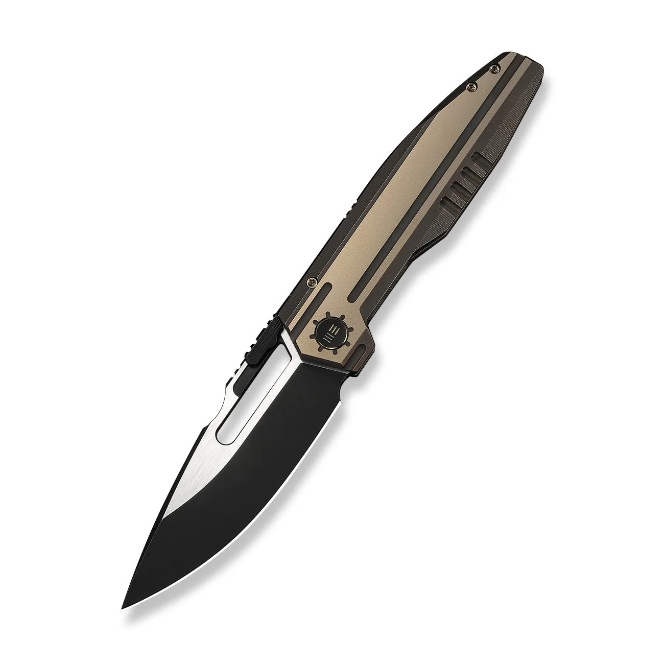 WEKNIFE Reveille Thumb Hole & Thumb Stud  Knife Bronze Titanium Handle (3.83" Black Stonewashed Bohler M390 Blade, Satin Flat) WE23057-1 - Image 3