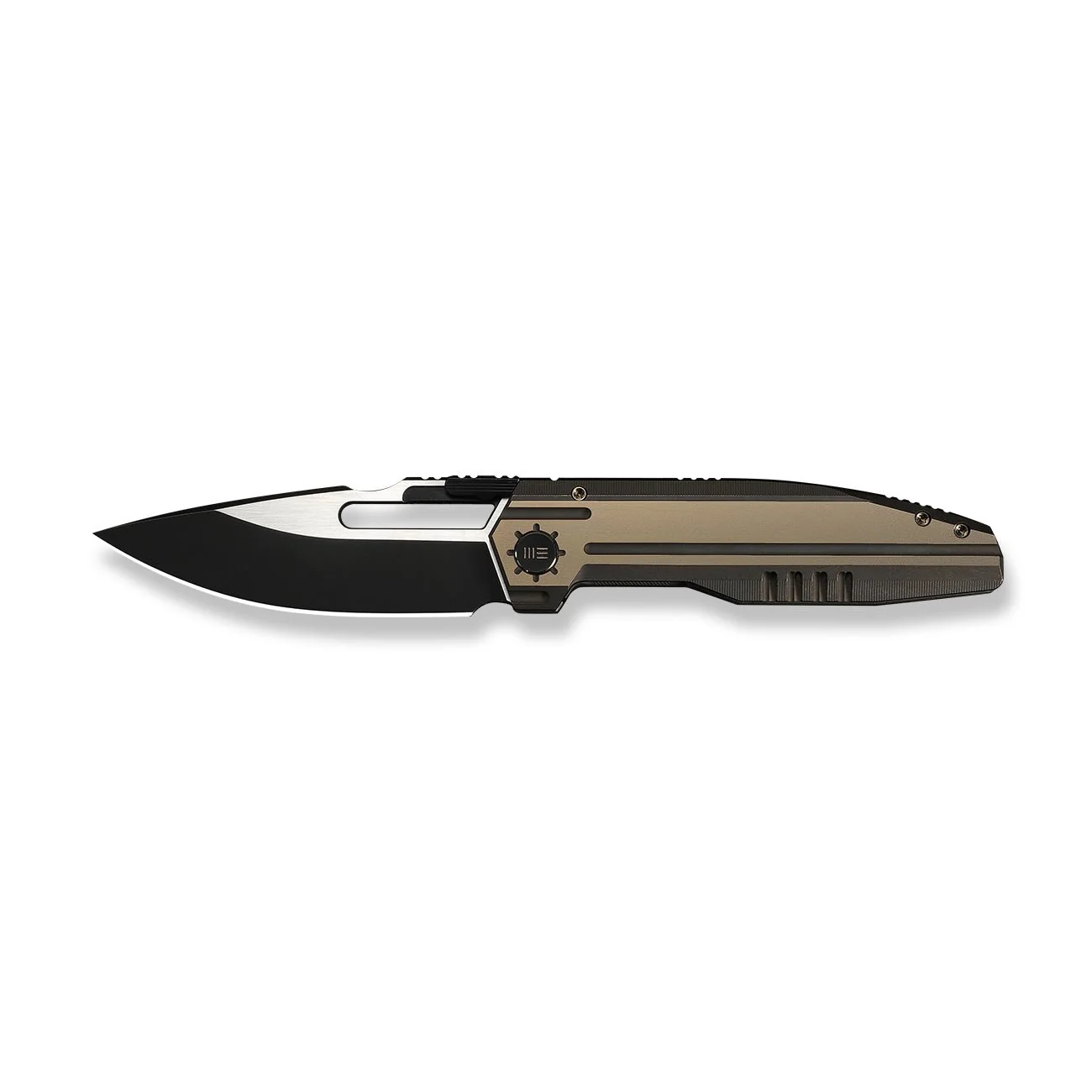 WEKNIFE Reveille Thumb Hole & Thumb Stud  Knife Bronze Titanium Handle (3.83" Black Stonewashed Bohler M390 Blade, Satin Flat) WE23057-1 - Image 4