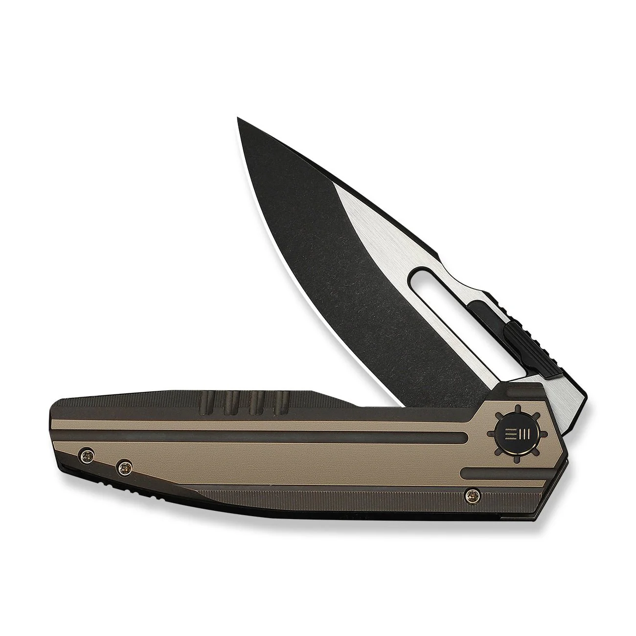WEKNIFE Reveille Thumb Hole & Thumb Stud  Knife Bronze Titanium Handle (3.83" Black Stonewashed Bohler M390 Blade, Satin Flat) WE23057-1 - Image 5