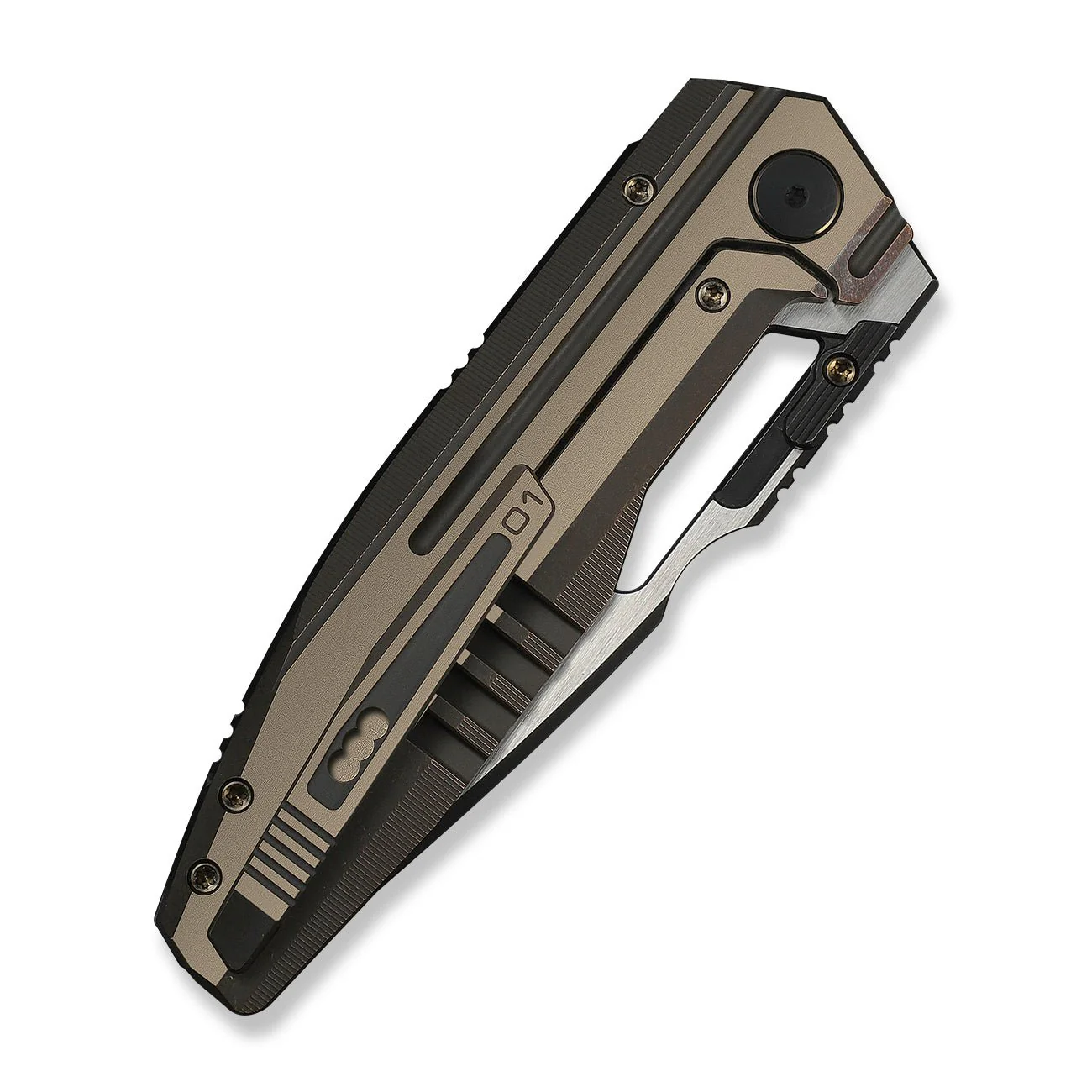 WEKNIFE Reveille Thumb Hole & Thumb Stud  Knife Bronze Titanium Handle (3.83" Black Stonewashed Bohler M390 Blade, Satin Flat) WE23057-1 - Image 7