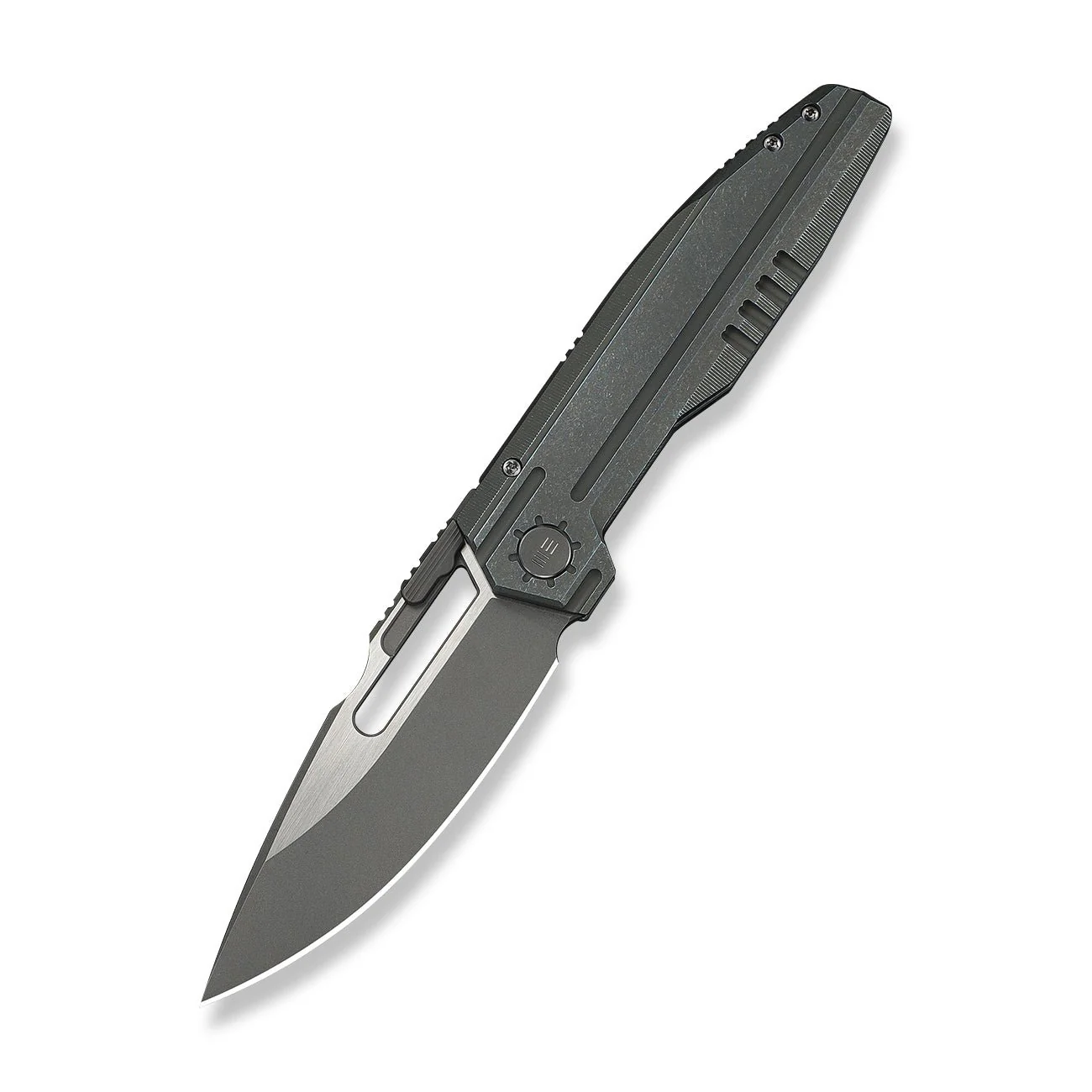 WEKNIFE Reveille Thumb Hole & Thumb Stud Knife Olive Gray Titanium Handle (3.83" Gray Stonewashed Bohler M390 Blade, Satin Flat) WE23057-2 - Image 3