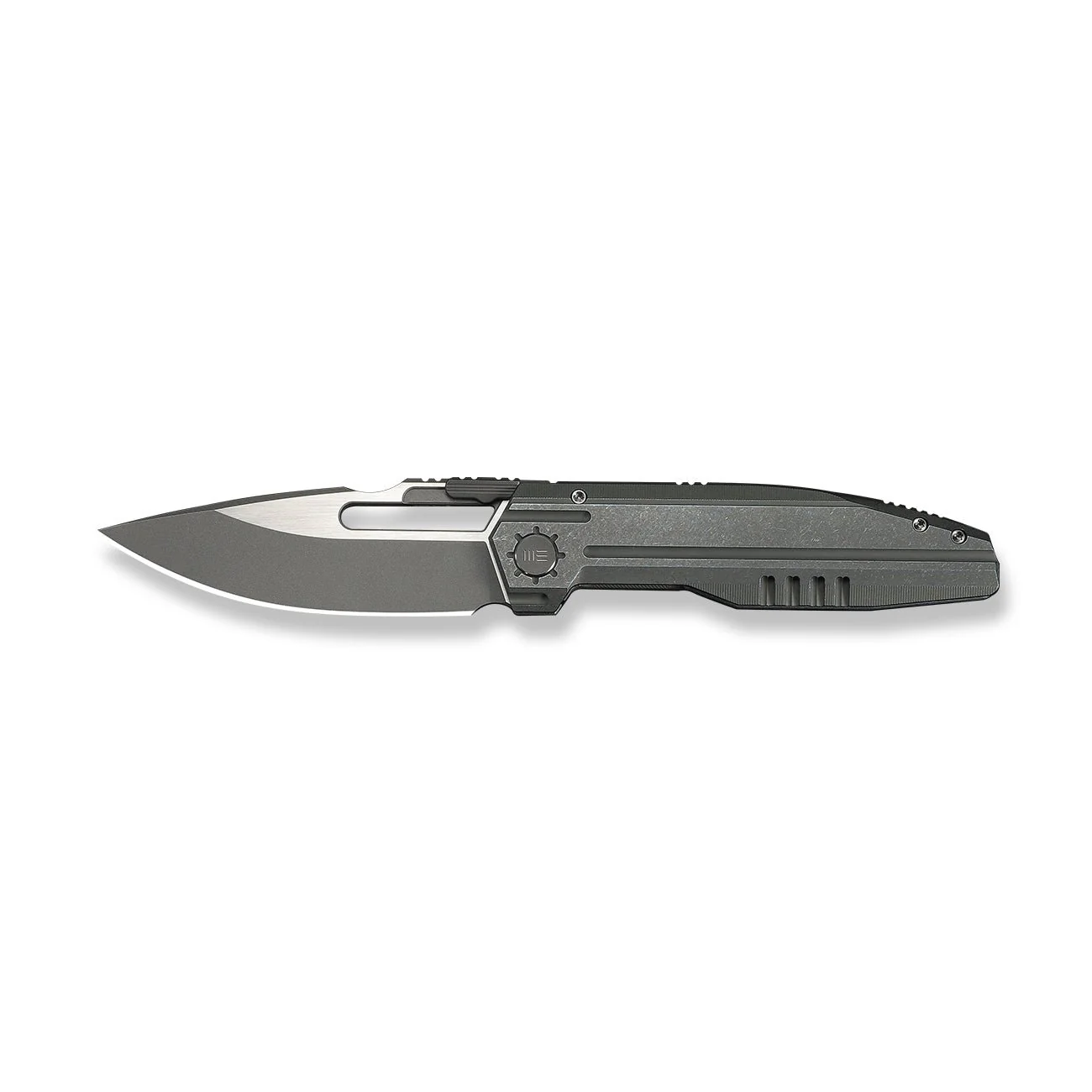 WEKNIFE Reveille Thumb Hole & Thumb Stud Knife Olive Gray Titanium Handle (3.83" Gray Stonewashed Bohler M390 Blade, Satin Flat) WE23057-2 - Image 4