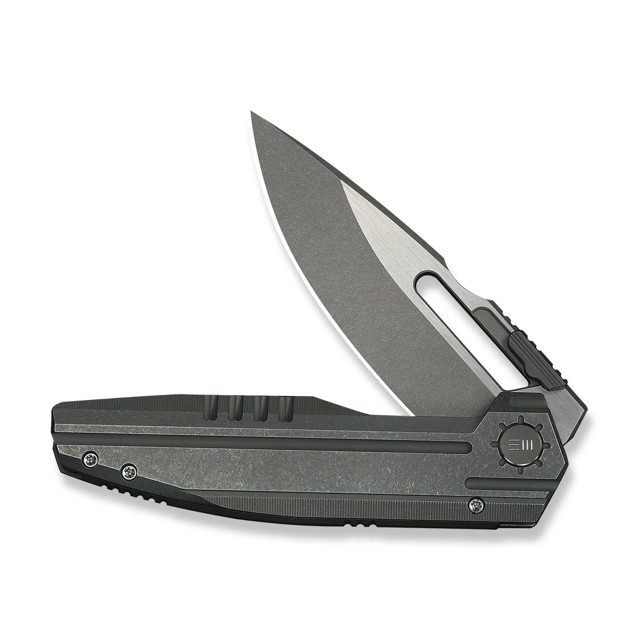 WEKNIFE Reveille Thumb Hole & Thumb Stud Knife Olive Gray Titanium Handle (3.83" Gray Stonewashed Bohler M390 Blade, Satin Flat) WE23057-2 - Image 5