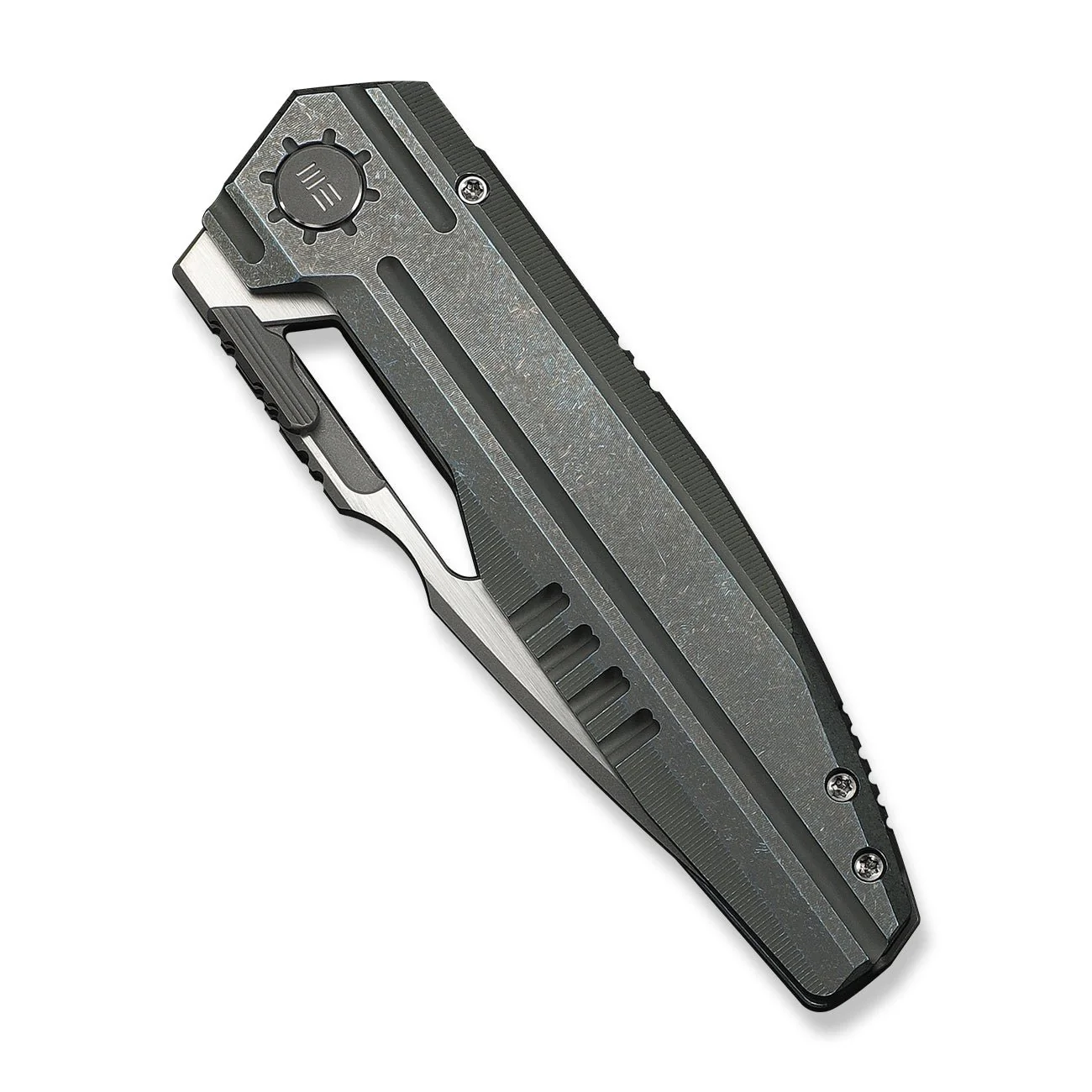 WEKNIFE Reveille Thumb Hole & Thumb Stud Knife Olive Gray Titanium Handle (3.83" Gray Stonewashed Bohler M390 Blade, Satin Flat) WE23057-2 - Image 6