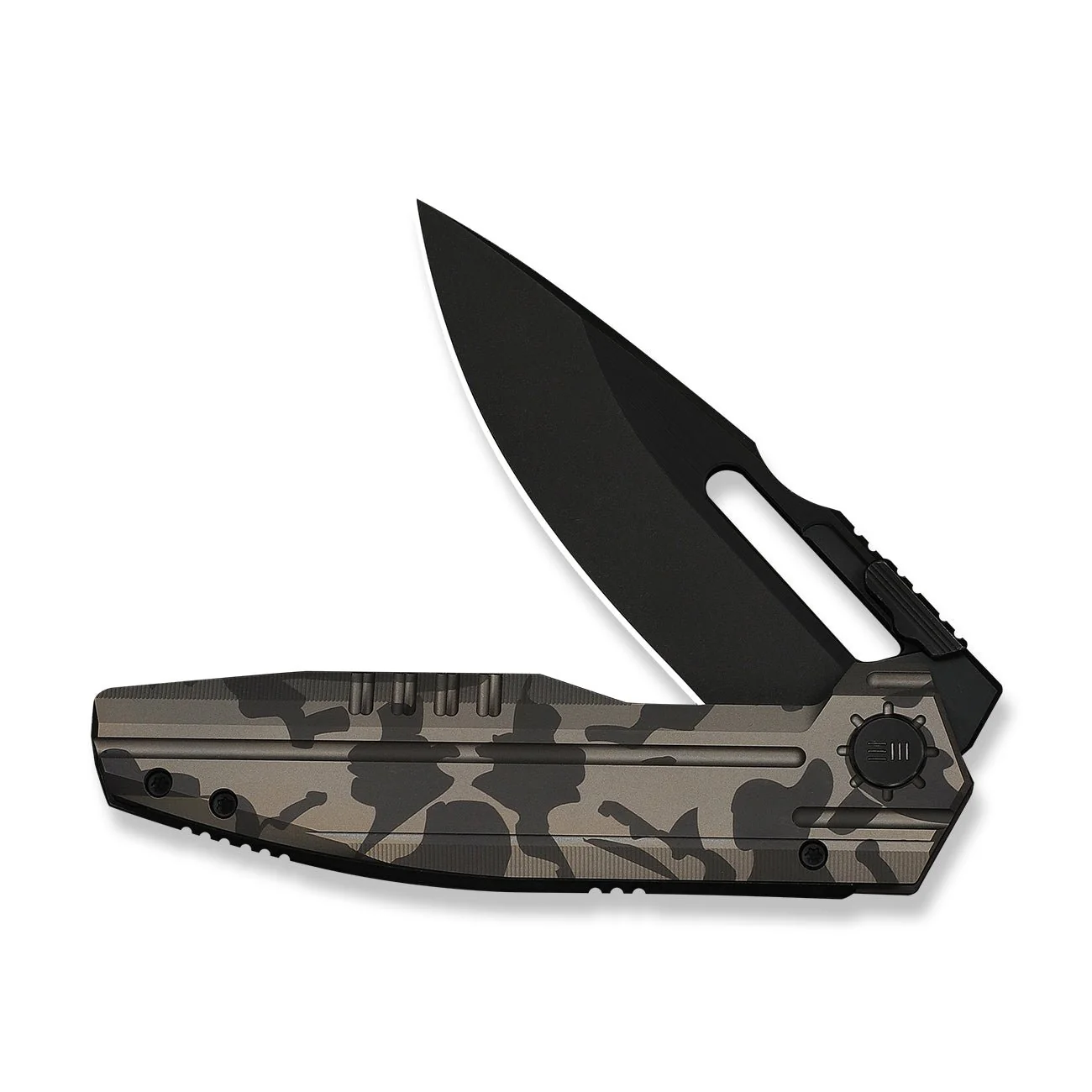 WEKNIFE Reveille Thumb Hole & Thumb Stud  Knife Desert Terrain Titanium Handle (3.83" Black Stonewashed Bevels, Black Brushed Flats Bohler M390 Blade) WE23057-3 - Image 5