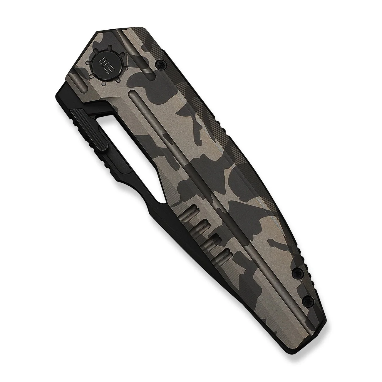 WEKNIFE Reveille Thumb Hole & Thumb Stud  Knife Desert Terrain Titanium Handle (3.83" Black Stonewashed Bevels, Black Brushed Flats Bohler M390 Blade) WE23057-3 - Image 6