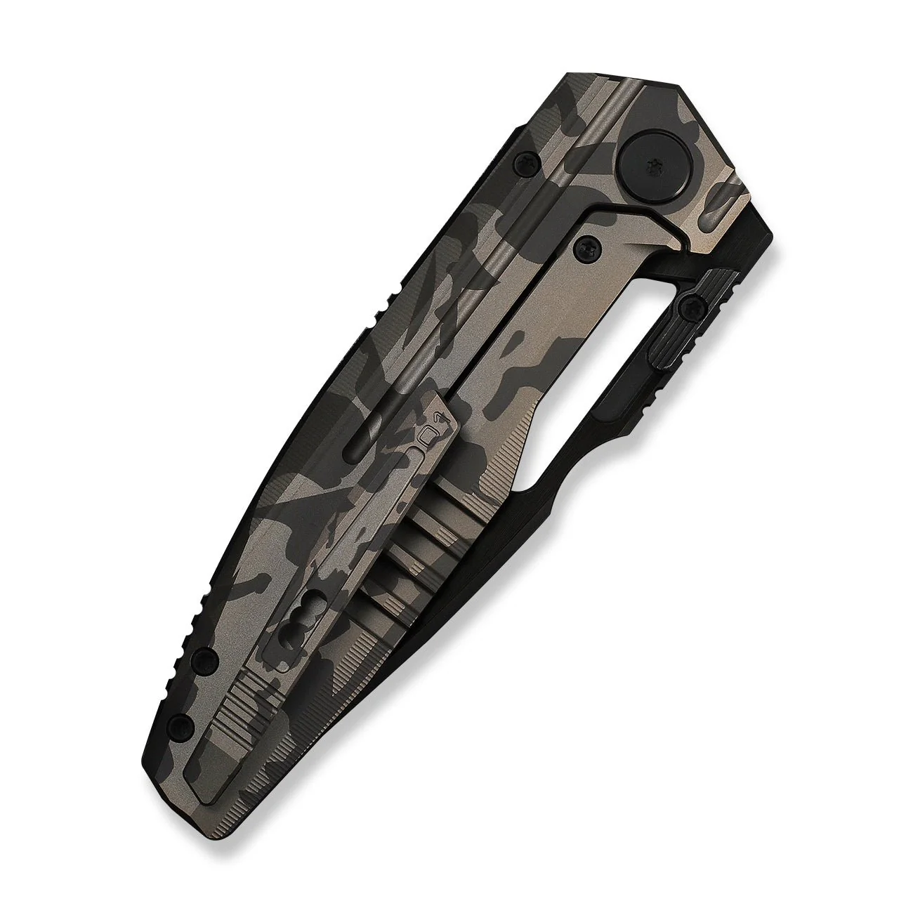 WEKNIFE Reveille Thumb Hole & Thumb Stud  Knife Desert Terrain Titanium Handle (3.83" Black Stonewashed Bevels, Black Brushed Flats Bohler M390 Blade) WE23057-3 - Image 7