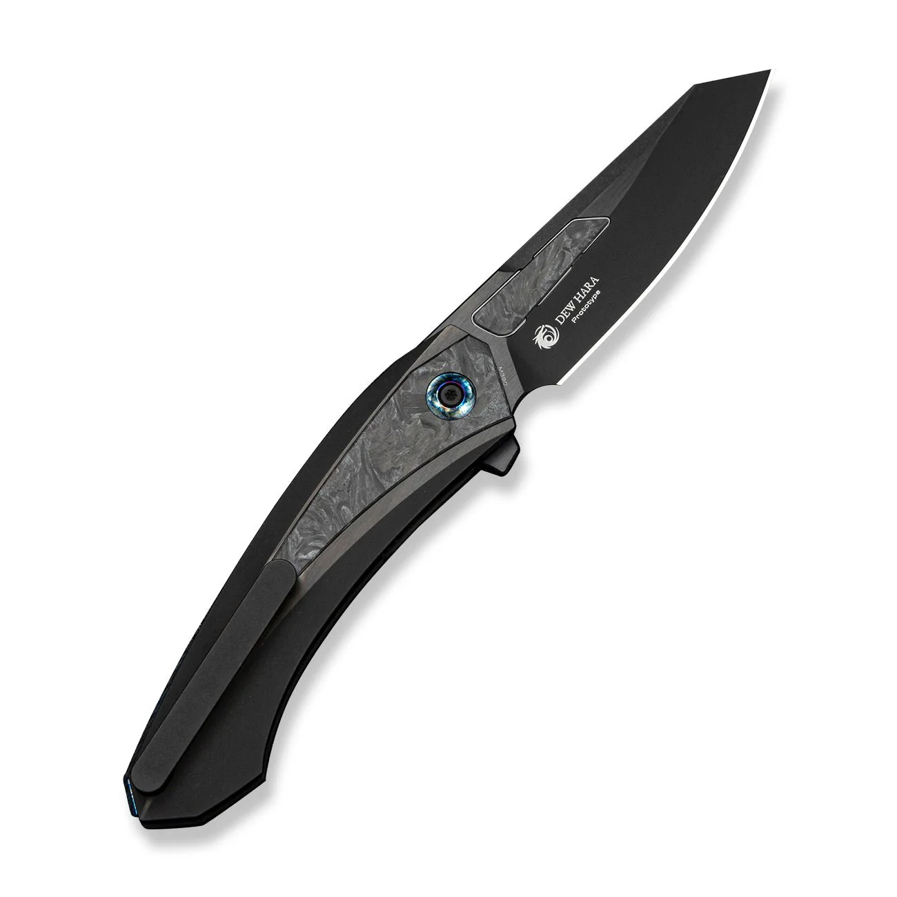 WEKNIFE Suisei Flipper Knife 6AL4V Titanium With Black & Gray Carbon Fiber Inlay (3.28" Black Stonewashed Bevels, Black Brushed Flats Bohler M390 Blade With Black & Gray Carbon Fiber Inlay) WE25086 Sample1 - Image 2