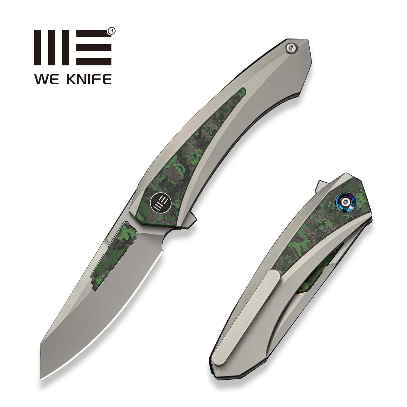 WEKNIFE Suisei Flipper Knife 6AL4V Titanium With Jungle Wear FatCarbon Fiber Inlay (3.28" Stonewashed Bohler M390 Blade With Jungle Wear FatCarbon Fiber Inlay) WE25086 Sample2