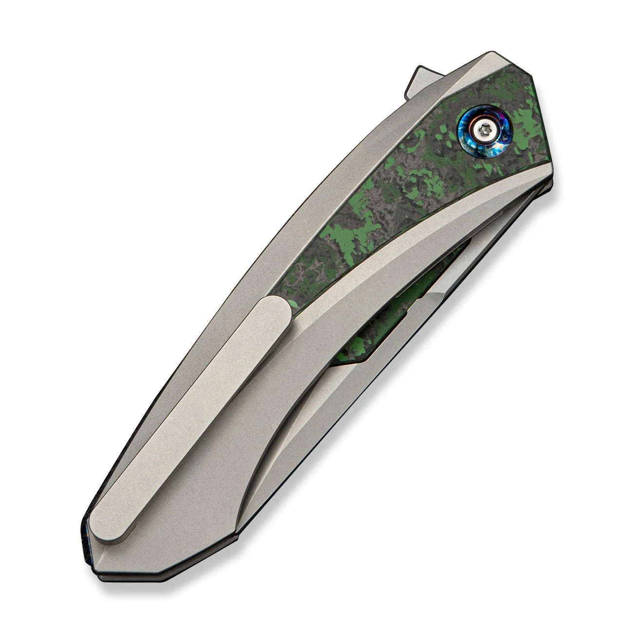 WEKNIFE Suisei Flipper Knife 6AL4V Titanium With Jungle Wear FatCarbon Fiber Inlay (3.28" Stonewashed Bohler M390 Blade With Jungle Wear FatCarbon Fiber Inlay) WE25086 Sample2 - Image 4