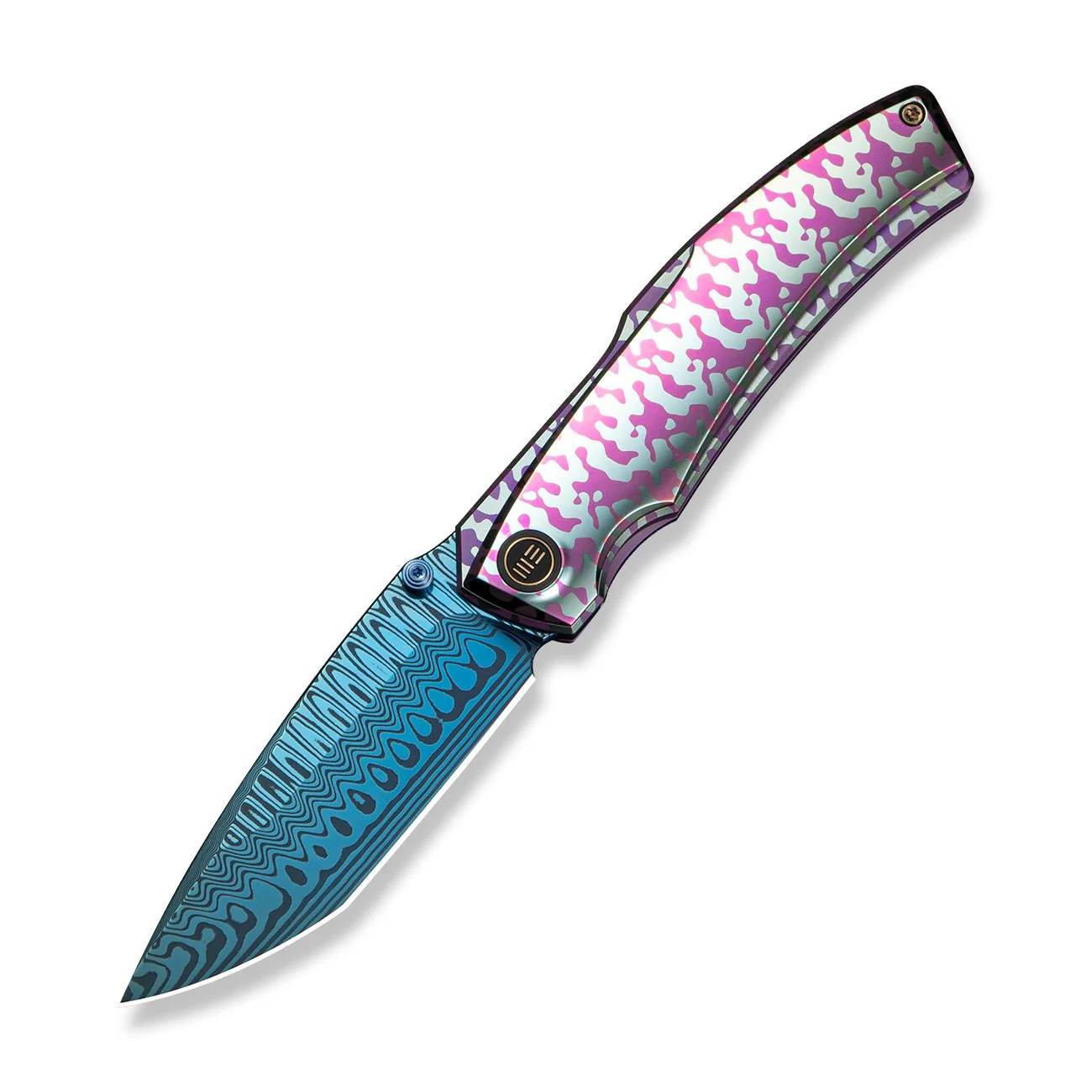 WEKNIFE Swordfin Front Flipper & Thumb Stud Knife Polished Handle With Purple Laser Pattern Polished Liner With Purple Laser Pattern (3.28" Hugin Damasteel Blade) WE23067-2025 BSW4 - Image 3