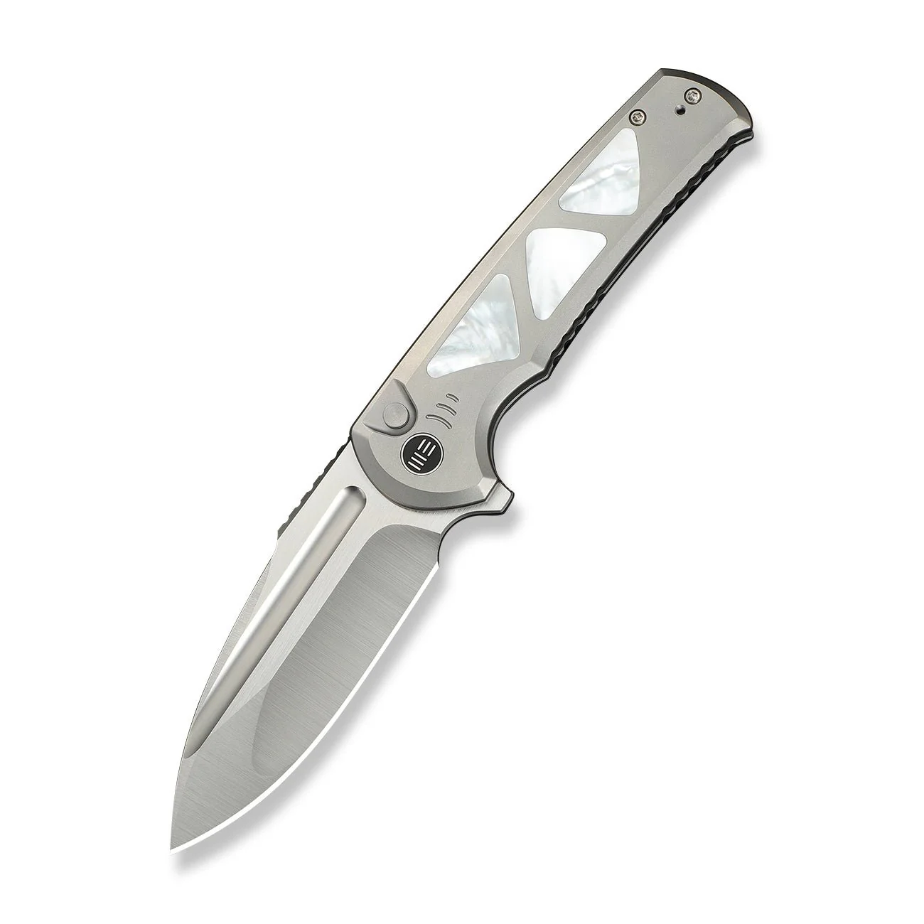 WEKNIFE Sylox Flipper & Button Lock Knife Titanium & Mother of Pearl Handle (3.8" M390 Blade) WE24027-4 - Image 3