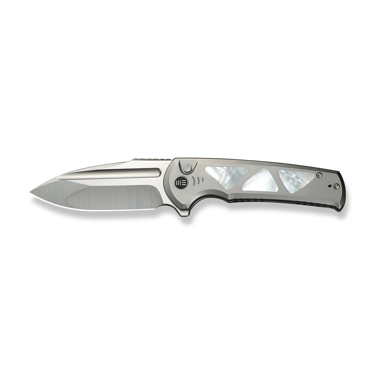 WEKNIFE Sylox Flipper & Button Lock Knife Titanium & Mother of Pearl Handle (3.8" M390 Blade) WE24027-4 - Image 4
