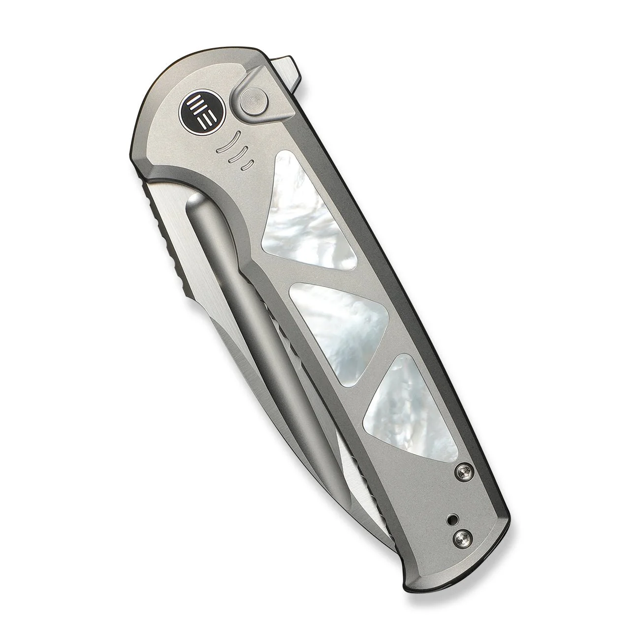 WEKNIFE Sylox Flipper & Button Lock Knife Titanium & Mother of Pearl Handle (3.8" M390 Blade) WE24027-4 - Image 6