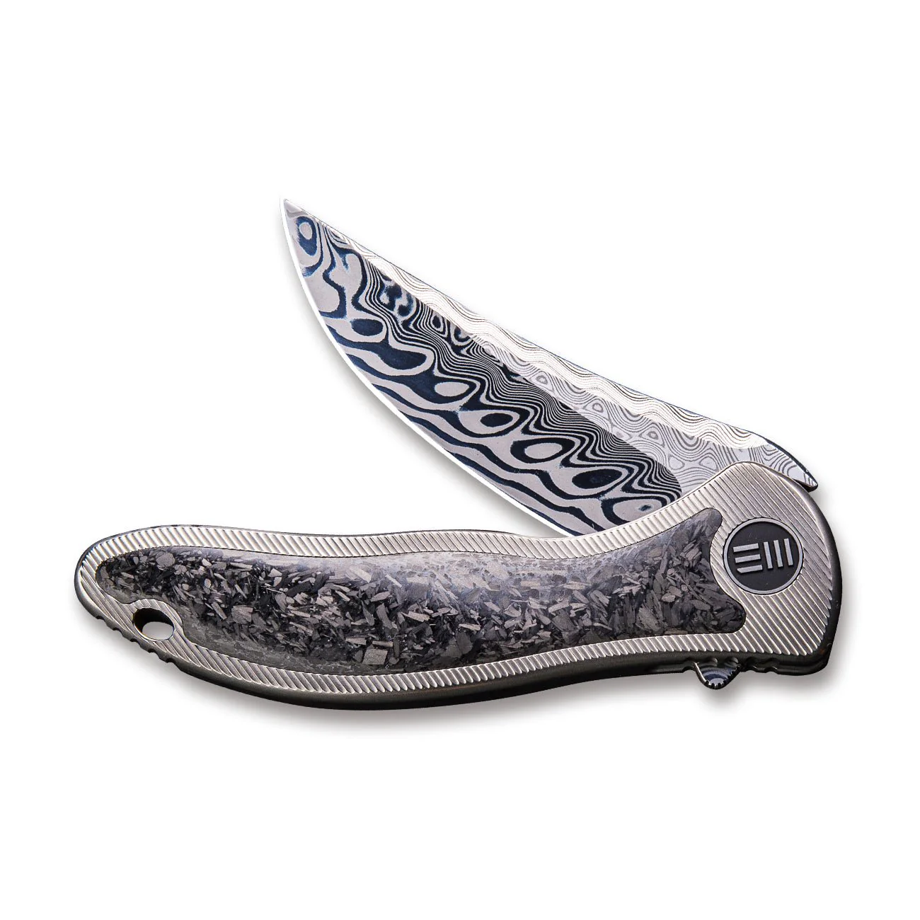 WEKNIFE Synergy2 Flipper Knife Titanium & Carbon Fiber Handle (3.49" Damasteel Blade) 912CF-DS1 - Image 3