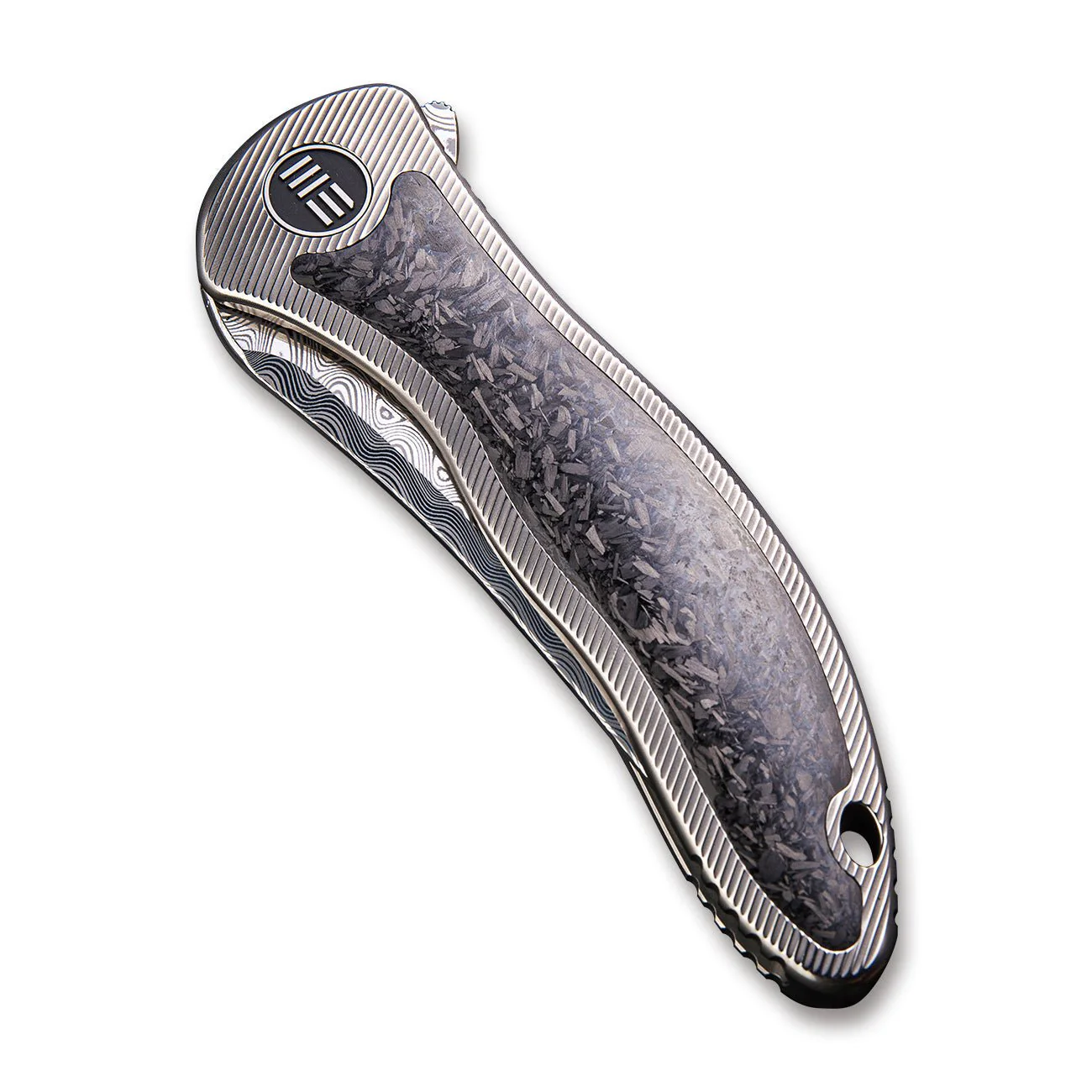 WEKNIFE Synergy2 Flipper Knife Titanium & Carbon Fiber Handle (3.49" Damasteel Blade) 912CF-DS1 - Image 4