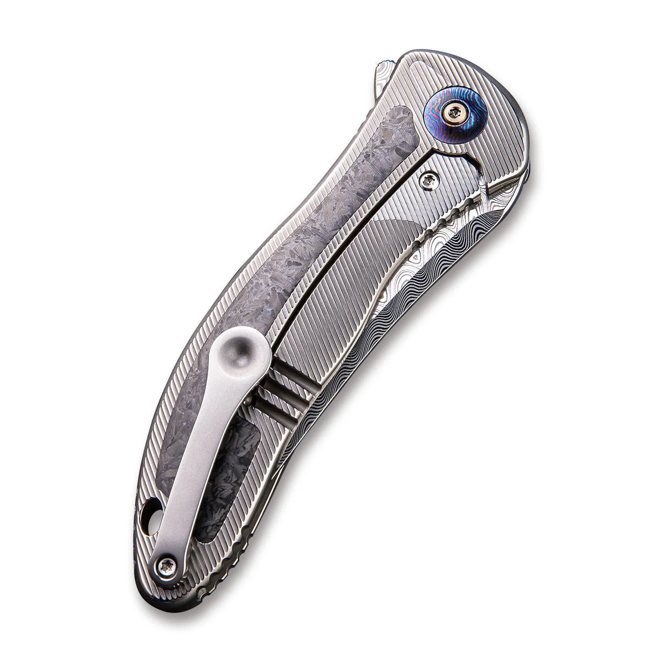 WEKNIFE Synergy2 Flipper Knife Titanium & Carbon Fiber Handle (3.49" Damasteel Blade) 912CF-DS1 - Image 5