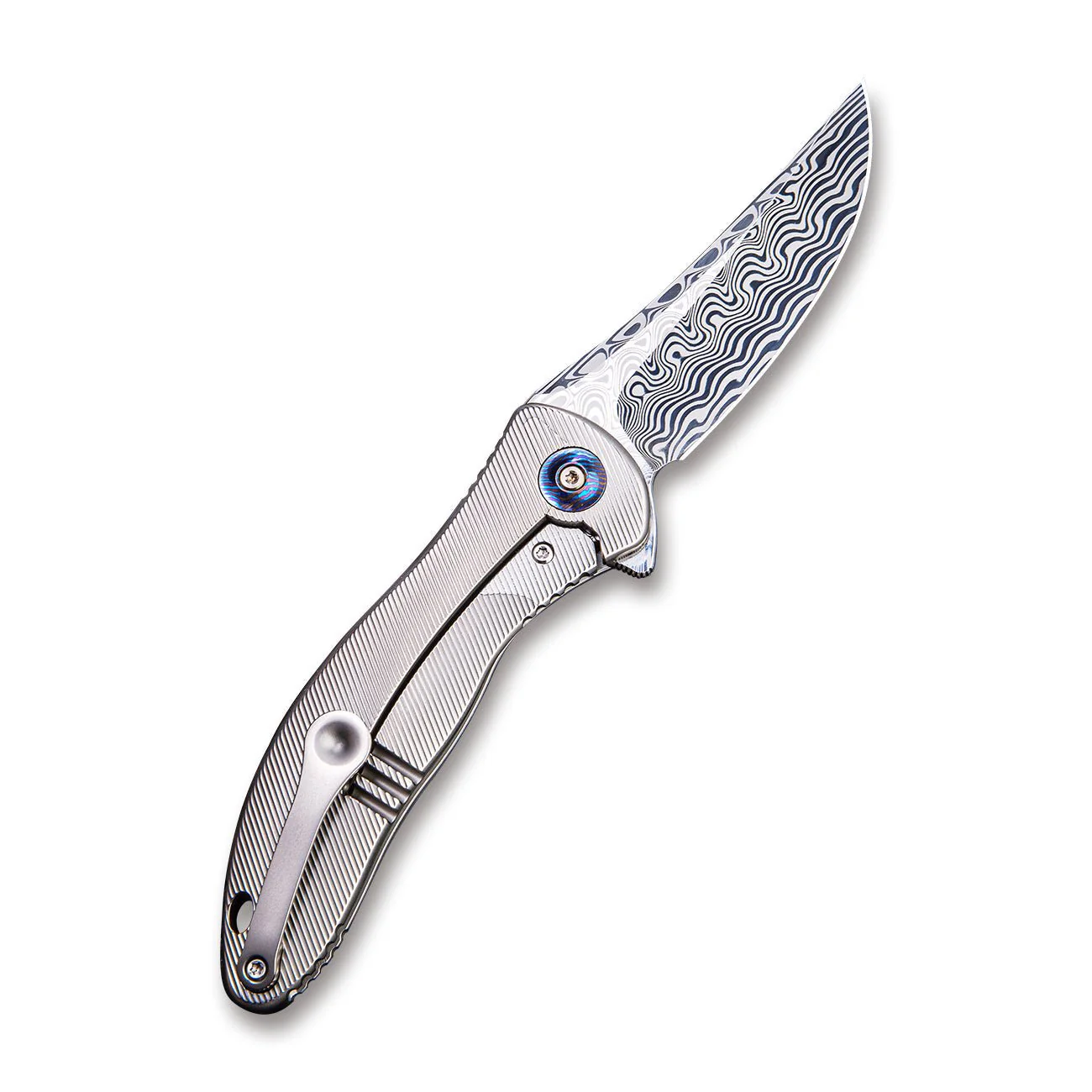 WEKNIFE Synergy2 Flipper Knife Titanium & Carbon Fiber Handle (3.49" Damasteel Blade) 912CF-DS1 - Image 6
