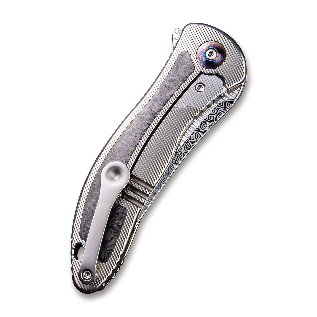 WEKNIFE Synergy2 Flipper Knife Titanium & Carbon Fiber Handle (3.49" Damasteel Blade) 912CF-DS1 - Image 7
