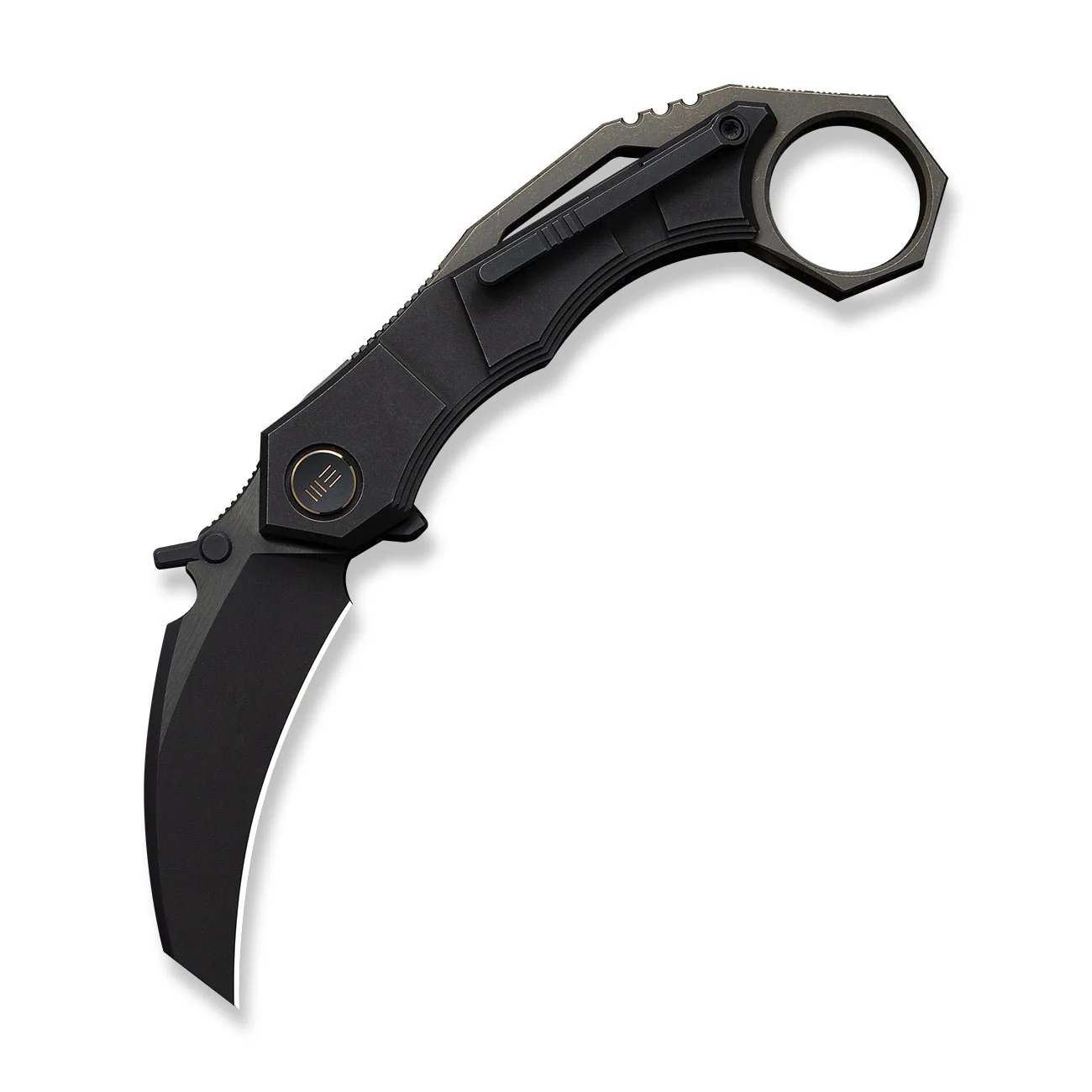 WEKNIFE Tayra Flipper Knife Black Titanium Handle Bronze Titanium Integral Backspacer & Finger Ring (2.19" Black Stonewashed Bevels, Black Brushed Flats Bohler M390 Blade) WE24069-1 - Image 3