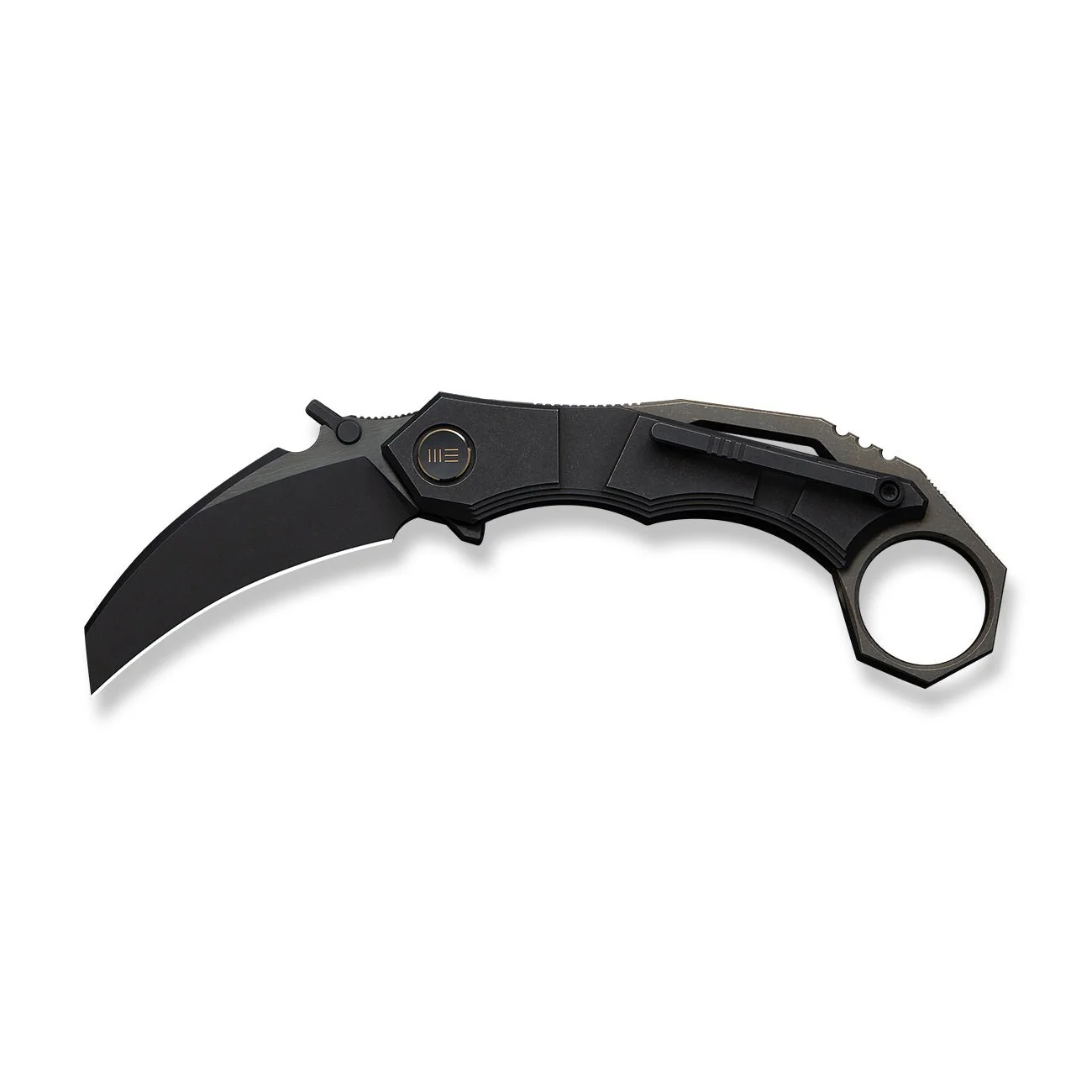 WEKNIFE Tayra Flipper Knife Black Titanium Handle Bronze Titanium Integral Backspacer & Finger Ring (2.19" Black Stonewashed Bevels, Black Brushed Flats Bohler M390 Blade) WE24069-1 - Image 4