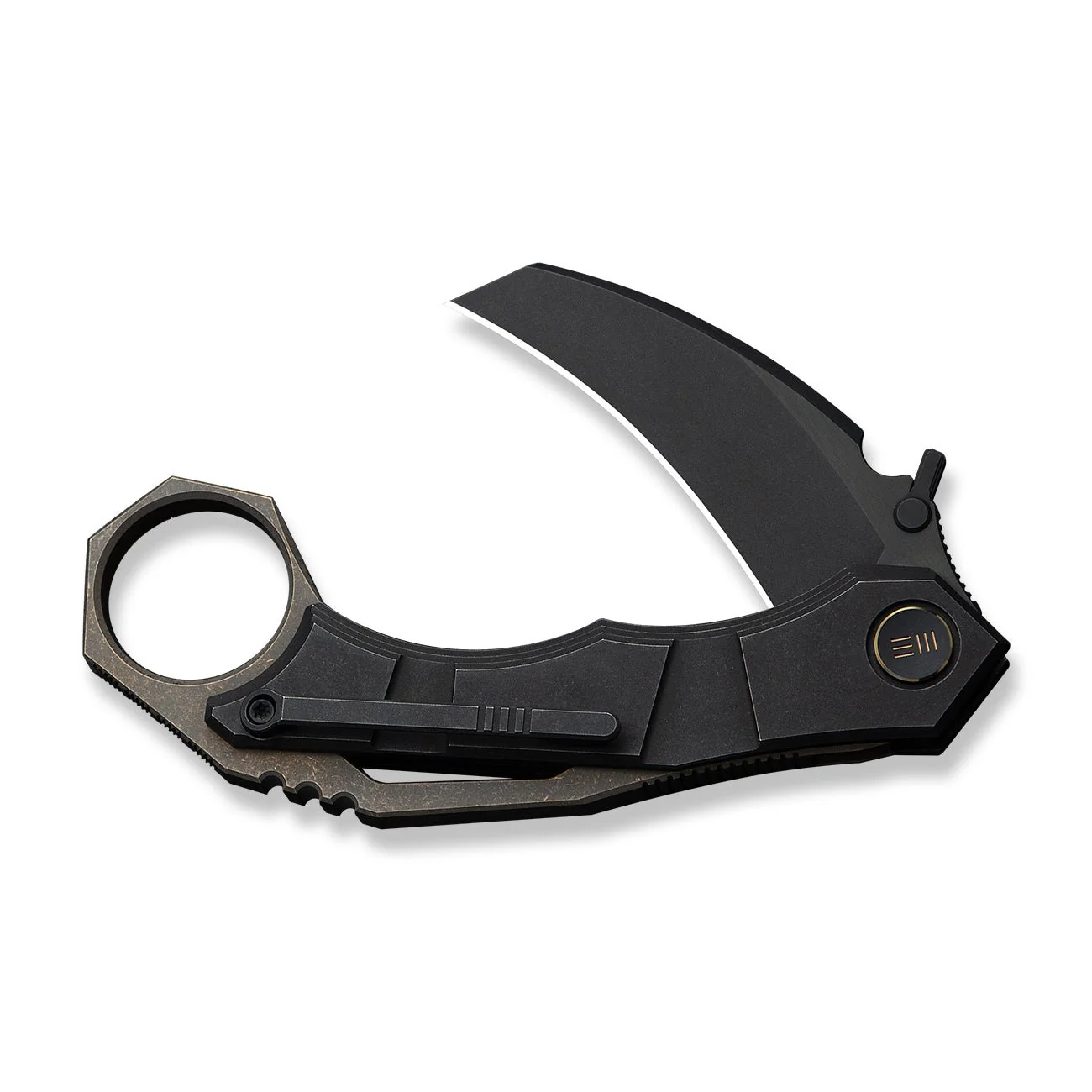 WEKNIFE Tayra Flipper Knife Black Titanium Handle Bronze Titanium Integral Backspacer & Finger Ring (2.19" Black Stonewashed Bevels, Black Brushed Flats Bohler M390 Blade) WE24069-1 - Image 5