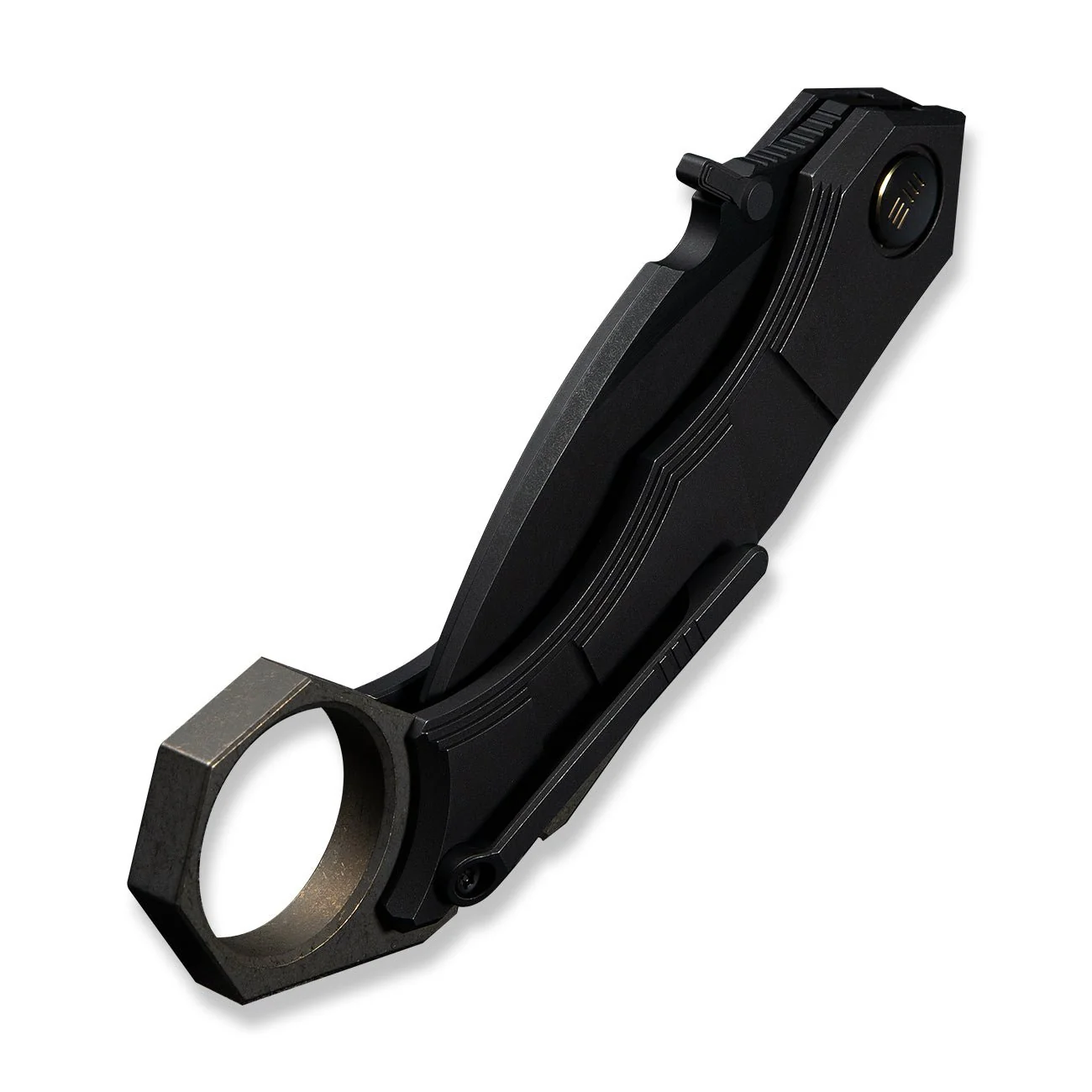 WEKNIFE Tayra Flipper Knife Black Titanium Handle Bronze Titanium Integral Backspacer & Finger Ring (2.19" Black Stonewashed Bevels, Black Brushed Flats Bohler M390 Blade) WE24069-1 - Image 8