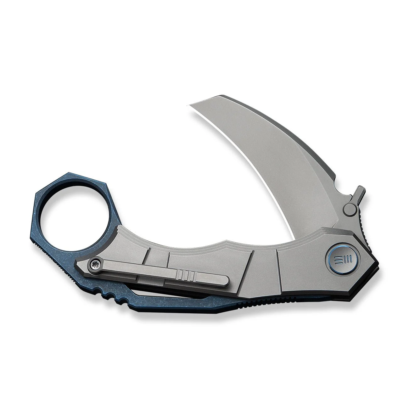 WEKNIFE Tayra Flipper Knife Gray Titanium Handle Blue Titanium Integral Backspacer & Finger Ring (2.19" Stonewashed Bohler M390 Blade) WE24069-2 - Image 5