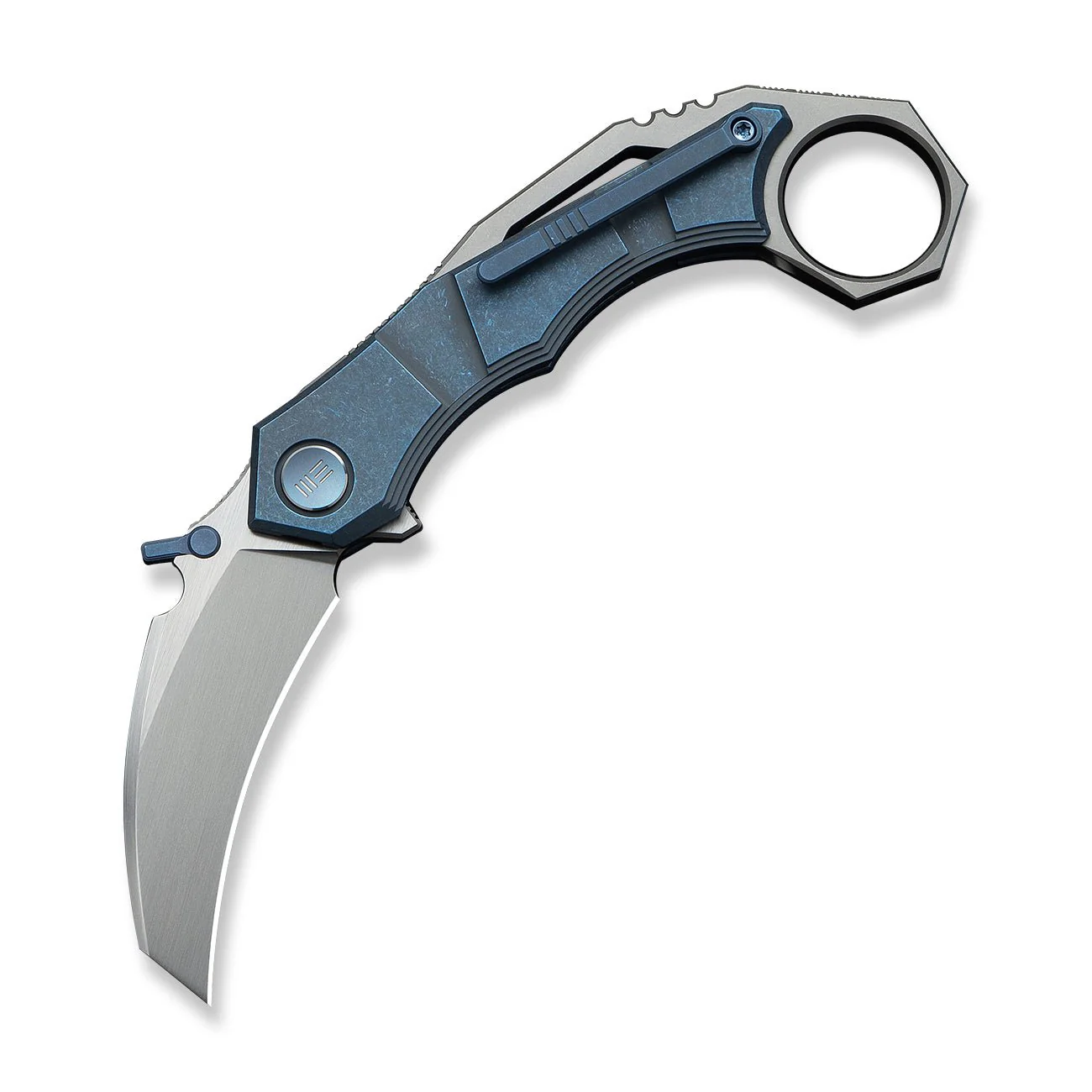 WEKNIFE Tayra Flipper Knife Blue Titanium Handle Gray Titanium Integral Backspacer & Finger Ring (2.19" Hand Rubbed Satin Bohler M390 Blade) WE24069-3 - Image 3