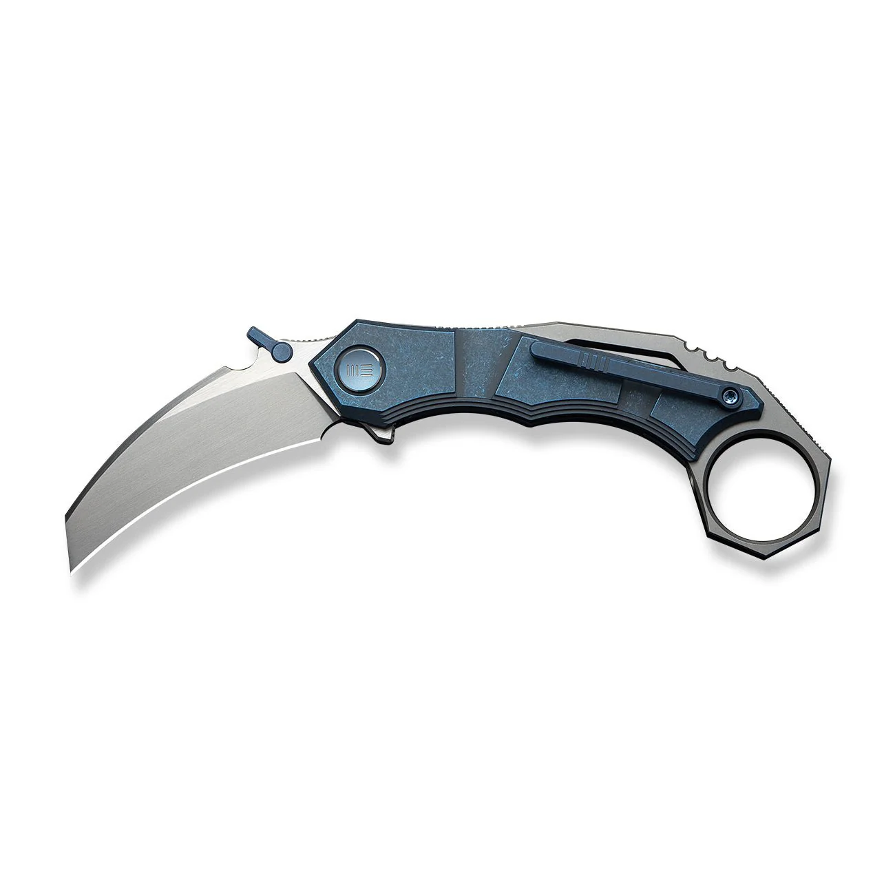 WEKNIFE Tayra Flipper Knife Blue Titanium Handle Gray Titanium Integral Backspacer & Finger Ring (2.19" Hand Rubbed Satin Bohler M390 Blade) WE24069-3 - Image 4