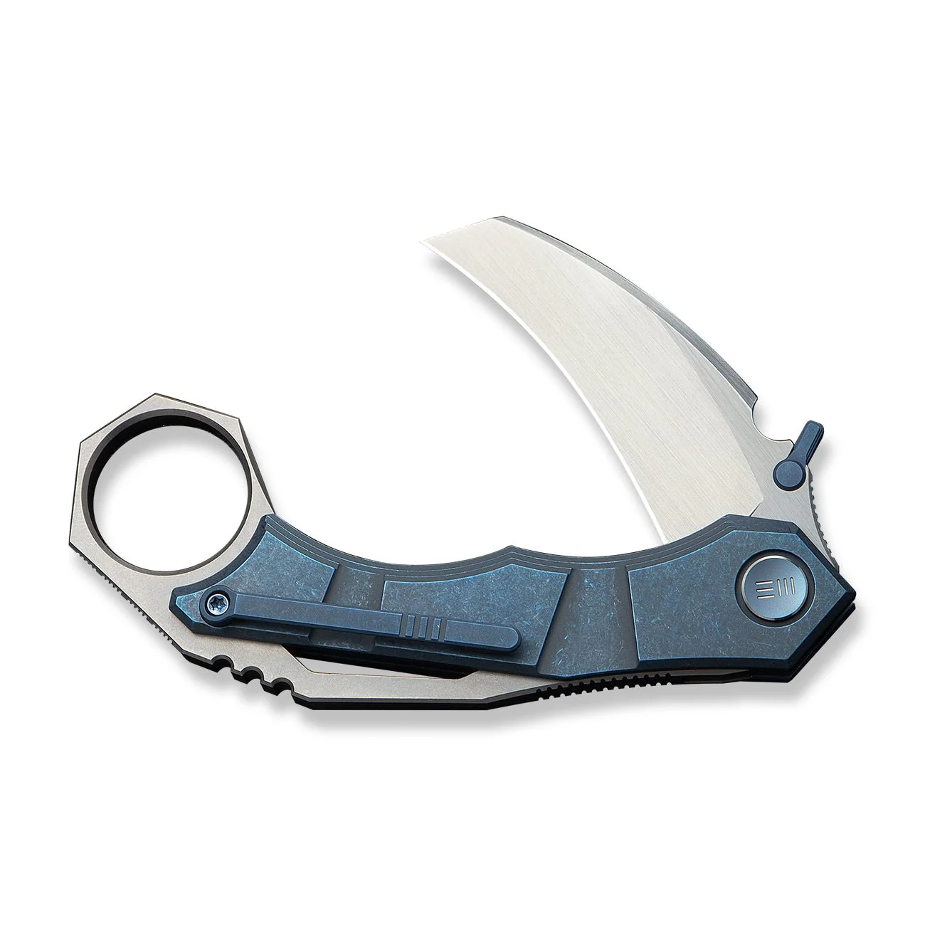 WEKNIFE Tayra Flipper Knife Blue Titanium Handle Gray Titanium Integral Backspacer & Finger Ring (2.19" Hand Rubbed Satin Bohler M390 Blade) WE24069-3 - Image 5