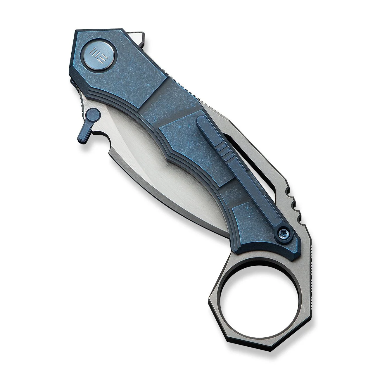 WEKNIFE Tayra Flipper Knife Blue Titanium Handle Gray Titanium Integral Backspacer & Finger Ring (2.19" Hand Rubbed Satin Bohler M390 Blade) WE24069-3 - Image 6