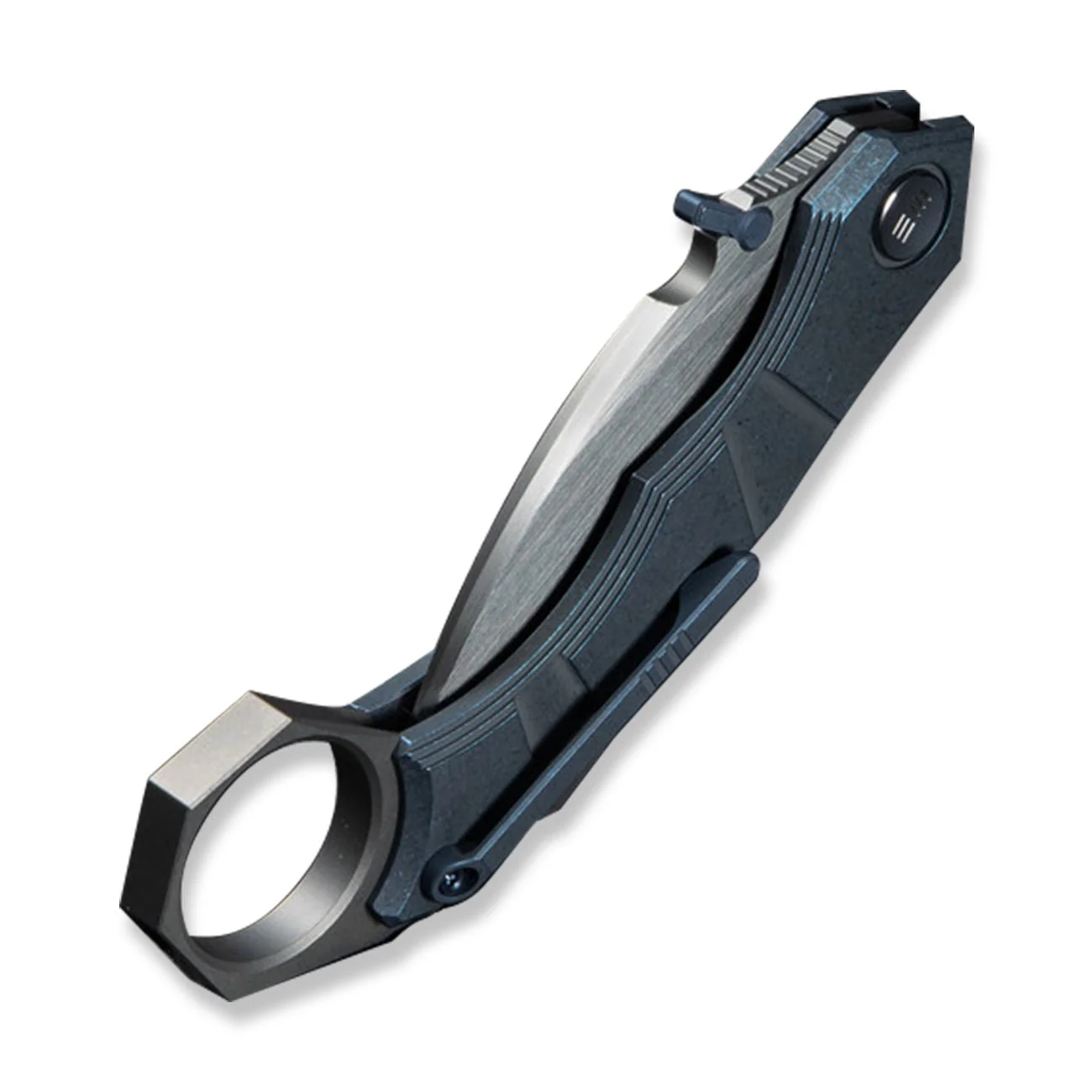 WEKNIFE Tayra Flipper Knife Blue Titanium Handle Gray Titanium Integral Backspacer & Finger Ring (2.19" Hand Rubbed Satin Bohler M390 Blade) WE24069-3 - Image 8