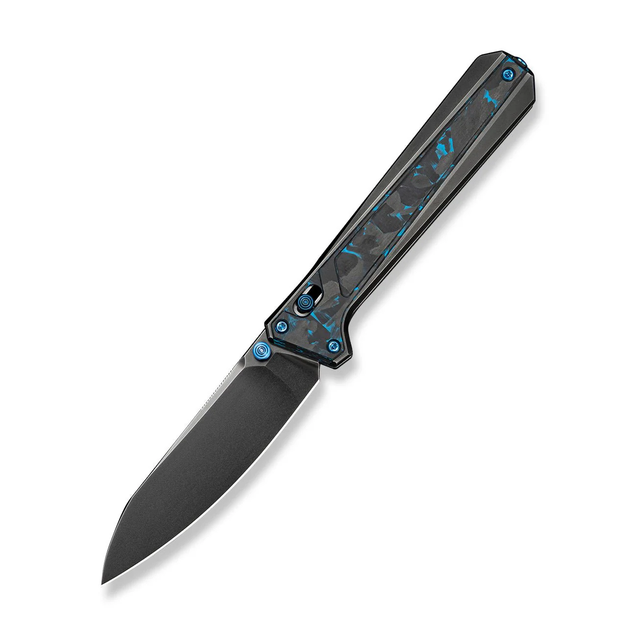 WEKNIFE Trion Thumb Stud & Crossbar Lock Knife Black Titanium With Black & Blue Carbon Fiber Inlay ( 3.78" Polished Gray Bohler M390 Blade) WE25069 Sample2 - Image 3