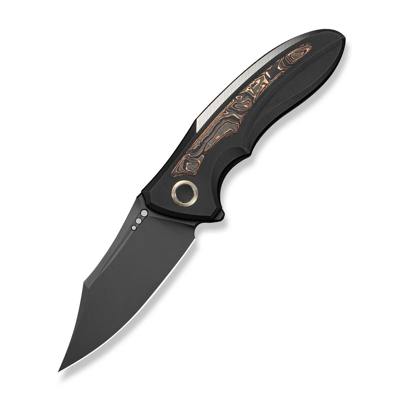 WEKNIFE VARG Flipper Knife Black Titanium With Copper Foil Carbon Fiber Inlay (2.96" Black Stonewashed M390 Blade) WE25074 Sample1 - Image 3