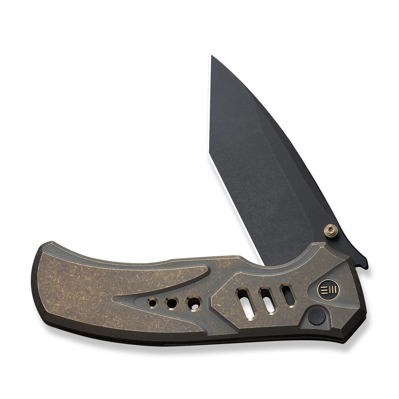 WEKNIFE Zentron Flipper & Thumb Stud & Button Lock Knife Bronze Titanium Handle (3.48" Black Stonewashed Bohler M390 Blade) WE24094-3 - Image 5
