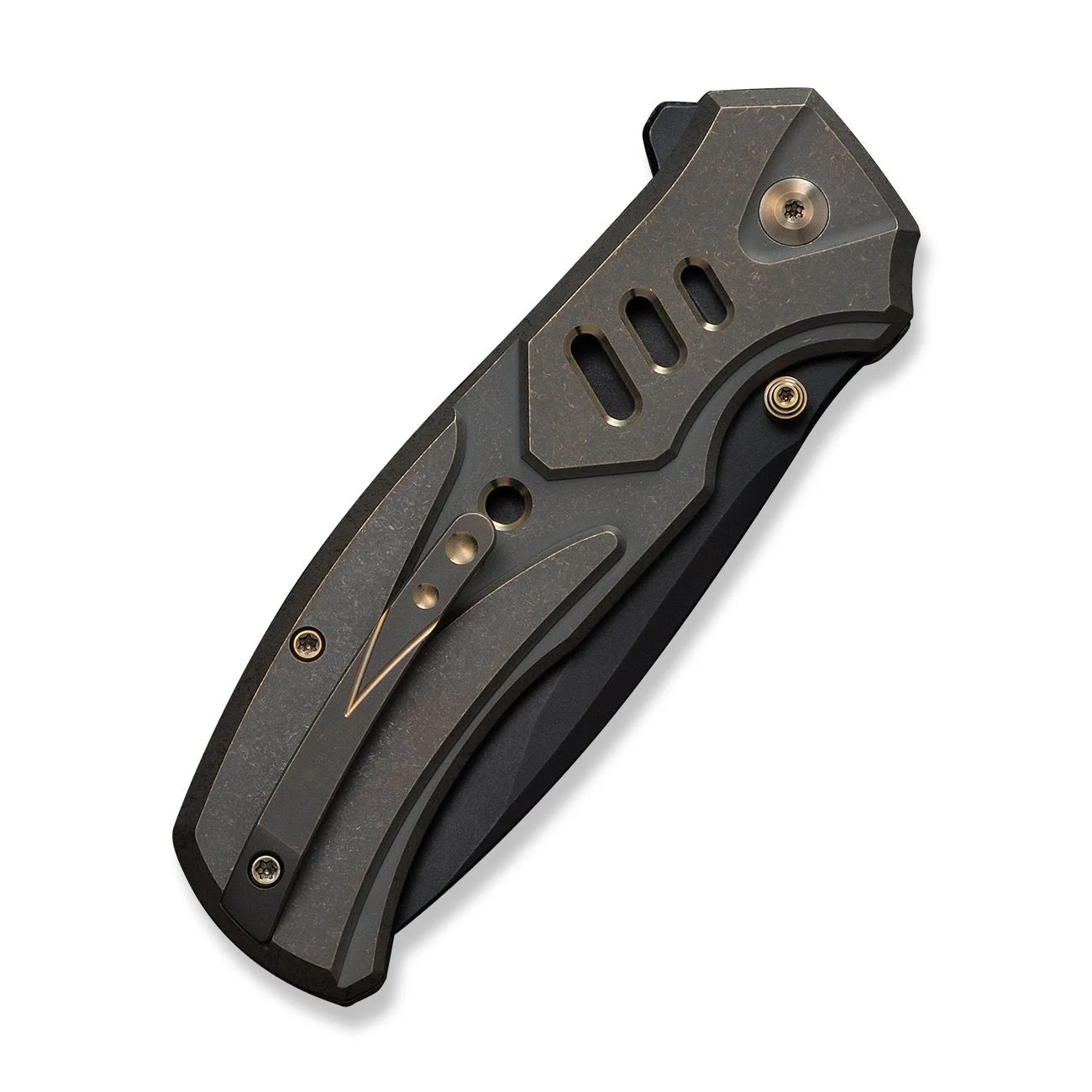 WEKNIFE Zentron Flipper & Thumb Stud & Button Lock Knife Bronze Titanium Handle (3.48" Black Stonewashed Bohler M390 Blade) WE24094-3 - Image 7