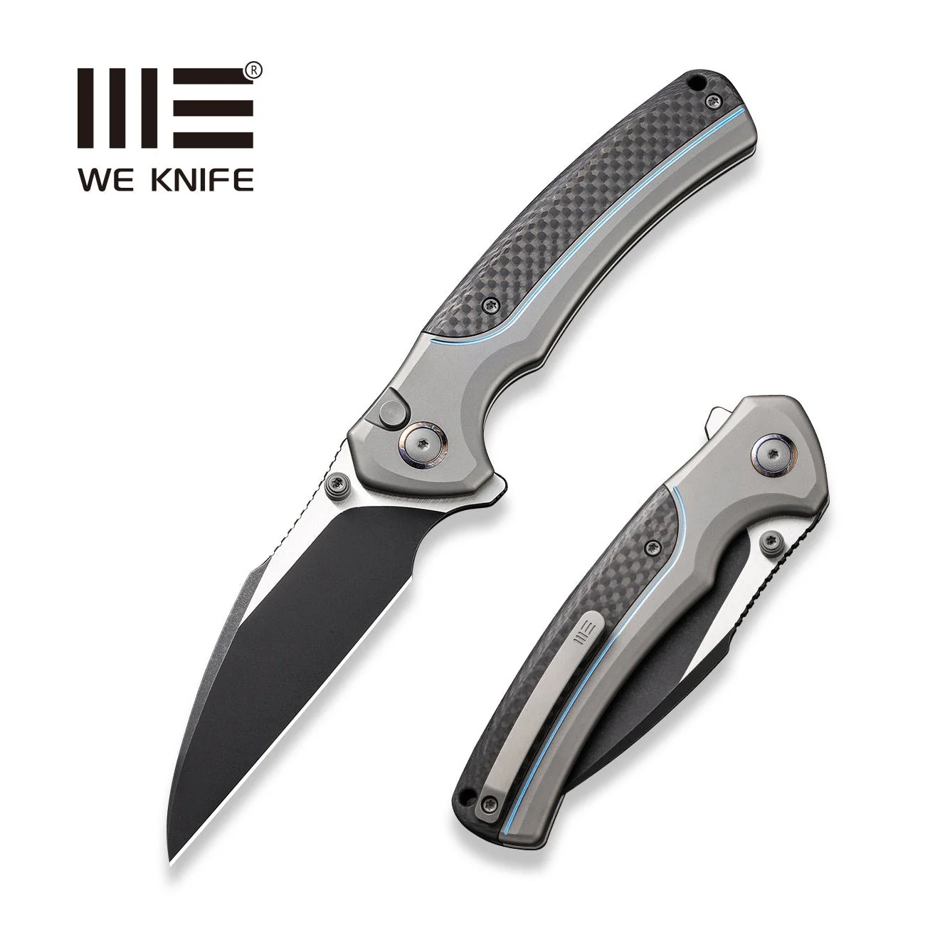 WEKNIFE Ziffius Flipper & Thumb Stud & Button Lock Knife Titanium & Carbon Fiber Handle (3.7" CPM 20CV Blade) WE22024A-1