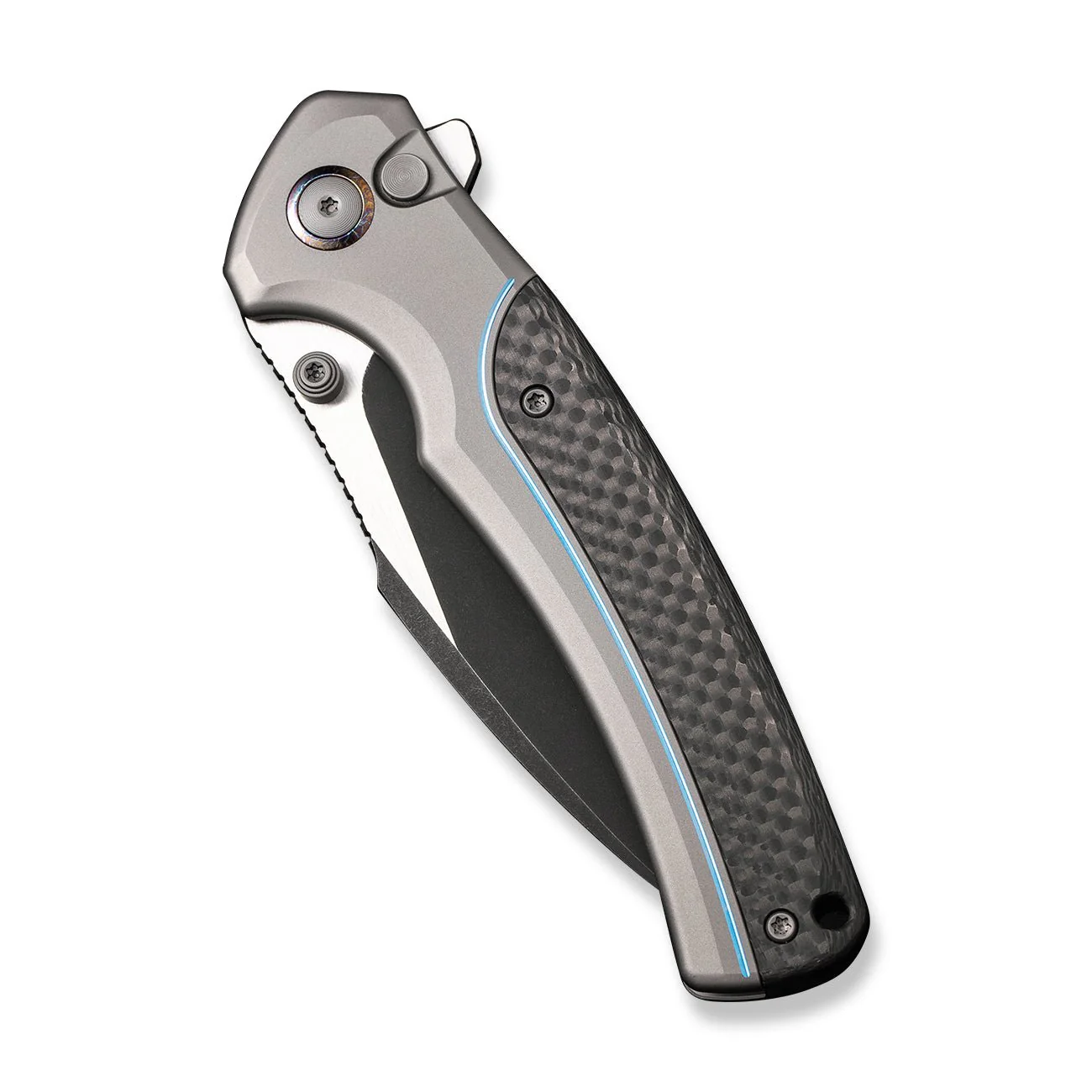 WEKNIFE Ziffius Flipper & Thumb Stud & Button Lock Knife Titanium & Carbon Fiber Handle (3.7" CPM 20CV Blade) WE22024A-1 - Image 6