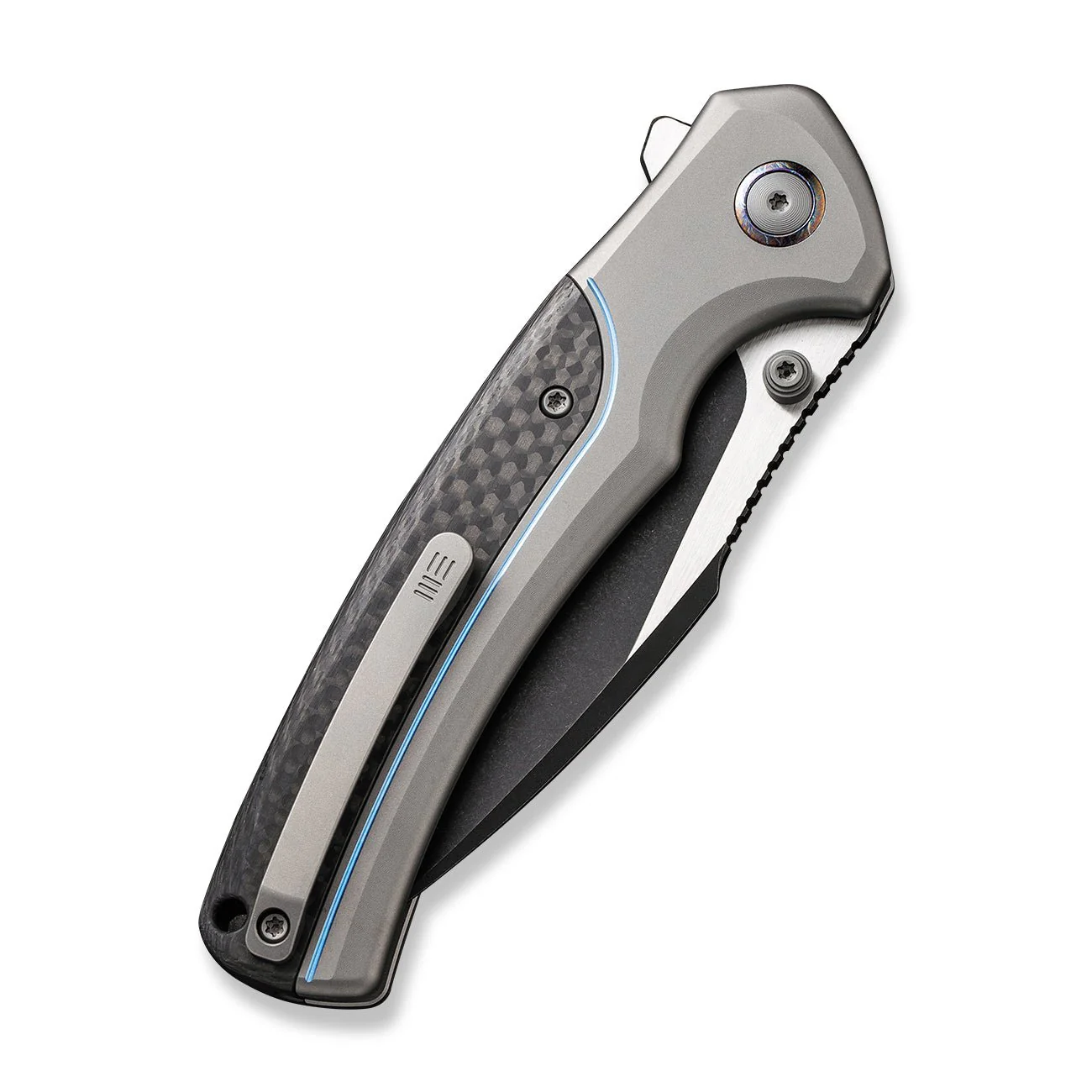 WEKNIFE Ziffius Flipper & Thumb Stud & Button Lock Knife Titanium & Carbon Fiber Handle (3.7" CPM 20CV Blade) WE22024A-1 - Image 7