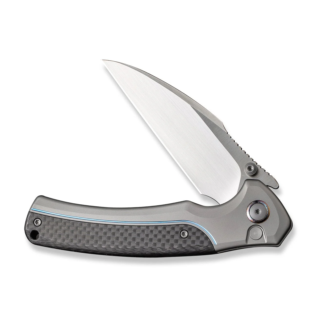 WEKNIFE Ziffius Flipper & Thumb Stud & Button Lock Knife Titanium & Carbon Fiber Handle (3.7" CPM 20CV Blade) WE22024A-2 - Image 5