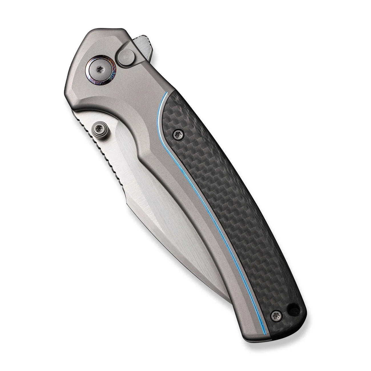 WEKNIFE Ziffius Flipper & Thumb Stud & Button Lock Knife Titanium & Carbon Fiber Handle (3.7" CPM 20CV Blade) WE22024A-2 - Image 6