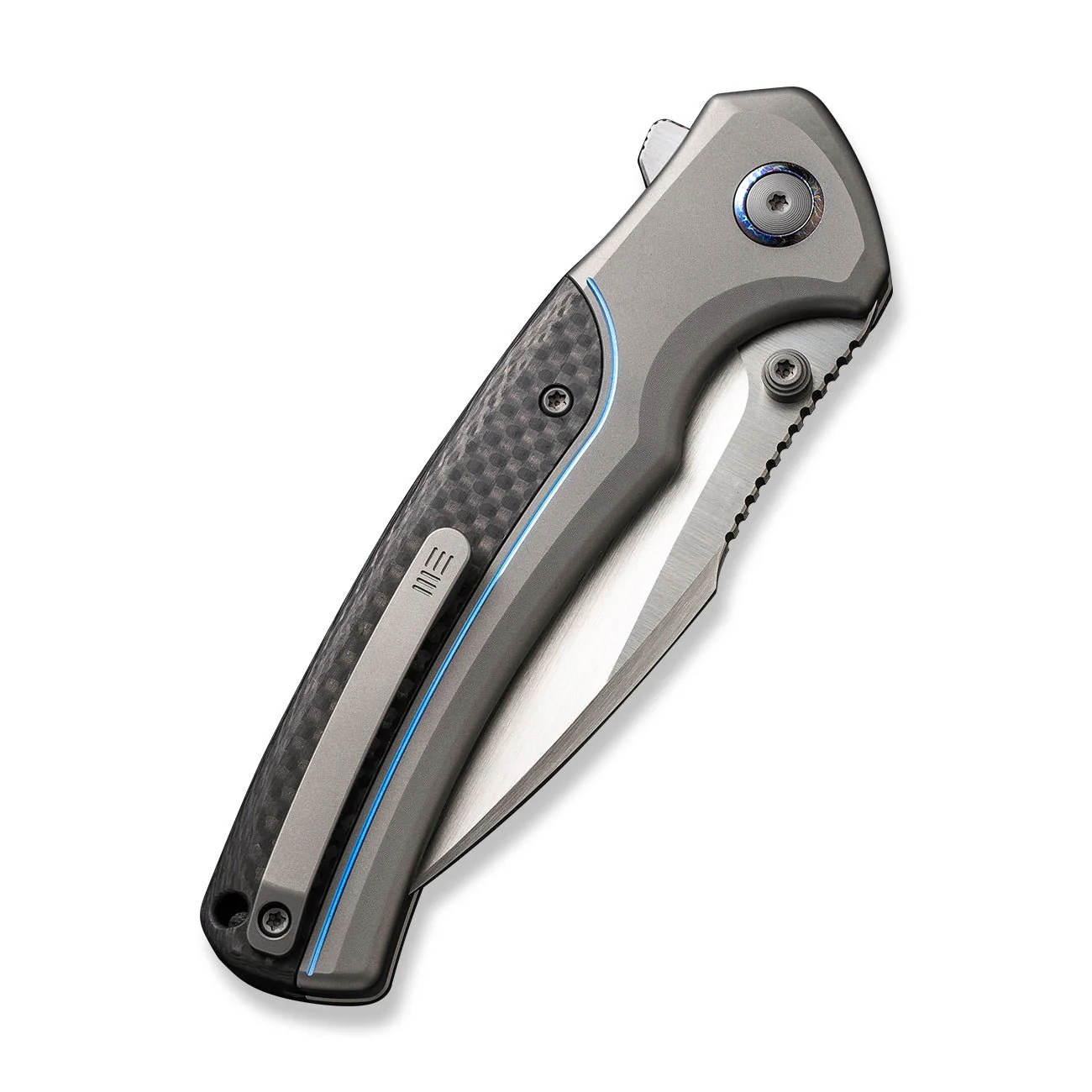 WEKNIFE Ziffius Flipper & Thumb Stud & Button Lock Knife Titanium & Carbon Fiber Handle (3.7" CPM 20CV Blade) WE22024A-2 - Image 7