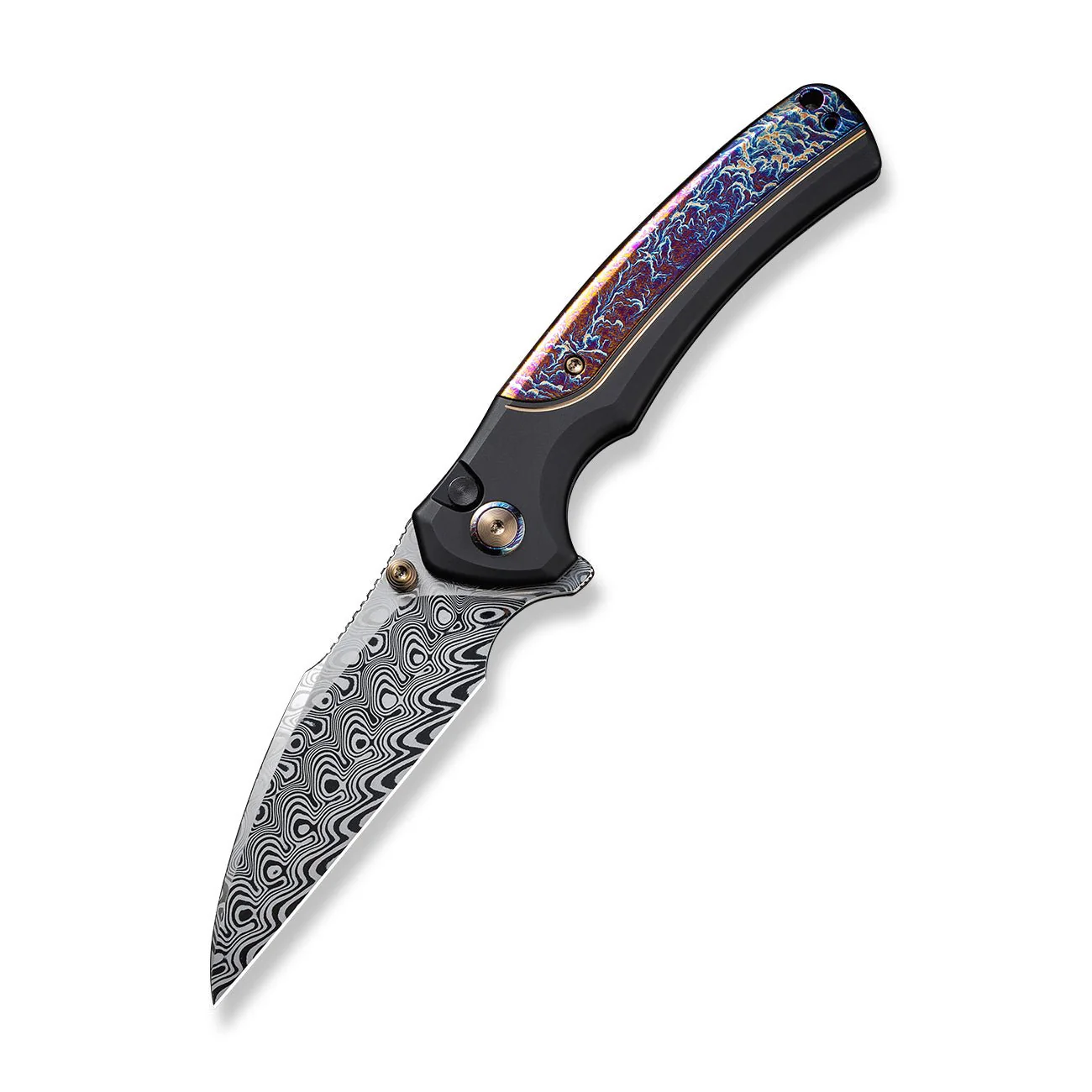 WEKNIFE Ziffius Flipper & Thumb Stud & Button Lock Knife Titanium Handle (3.7" Damasteel Blade) WE22024D-DS1 - Image 3