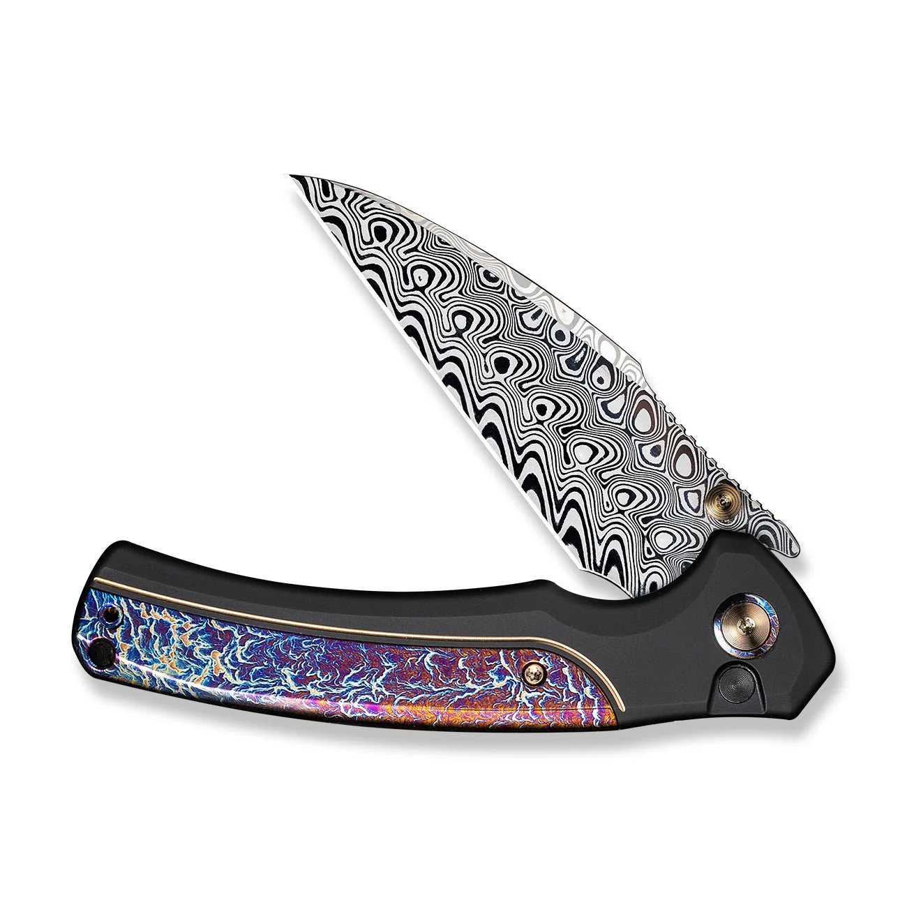 WEKNIFE Ziffius Flipper & Thumb Stud & Button Lock Knife Titanium Handle (3.7" Damasteel Blade) WE22024D-DS1 - Image 5