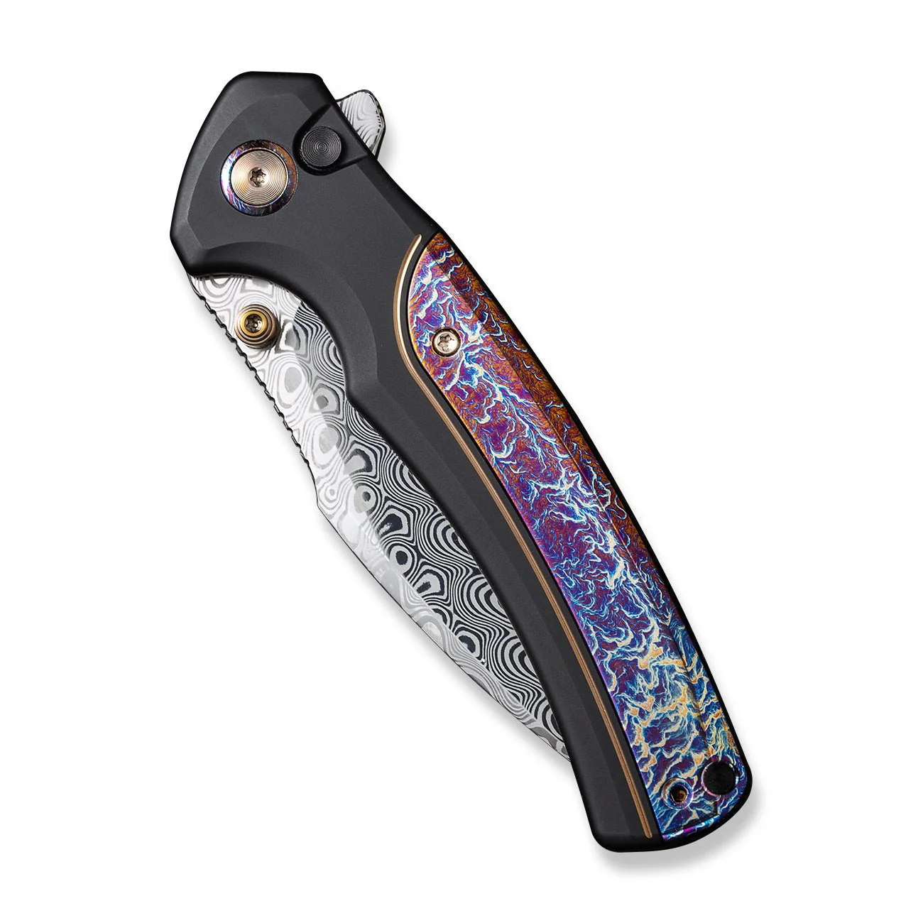 WEKNIFE Ziffius Flipper & Thumb Stud & Button Lock Knife Titanium Handle (3.7" Damasteel Blade) WE22024D-DS1 - Image 6