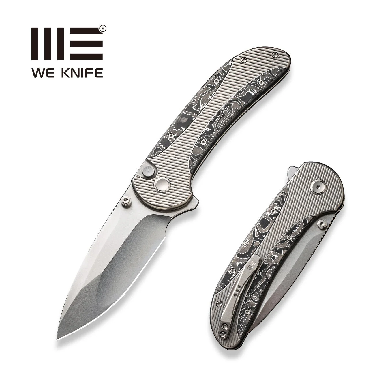 WEKNIFE Zizzit Flipper & Thumb Stud & Button Lock Knife Titanium & Carbon Fiber Handle (3.8" CPM 20CV Blade) WE23031-2