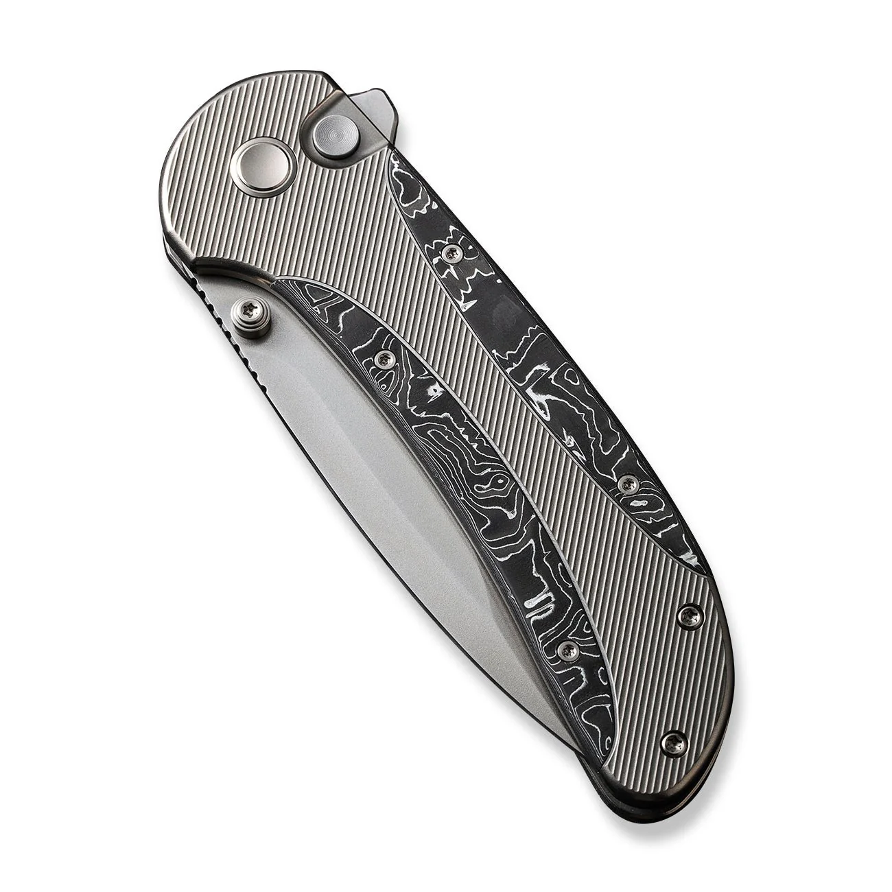 WEKNIFE Zizzit Flipper & Thumb Stud & Button Lock Knife Titanium & Carbon Fiber Handle (3.8" CPM 20CV Blade) WE23031-2 - Image 6