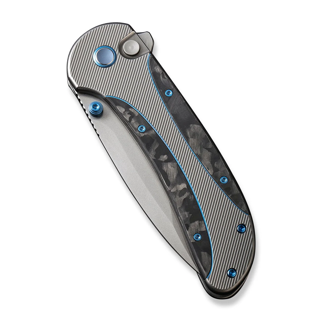 WEKNIFE Zizzit Flipper & Thumb Stud & Button Lock Knife Titanium & Carbon Fiber Handle (3.8" CPM 20CV Blade) WE23031-3 - Image 6